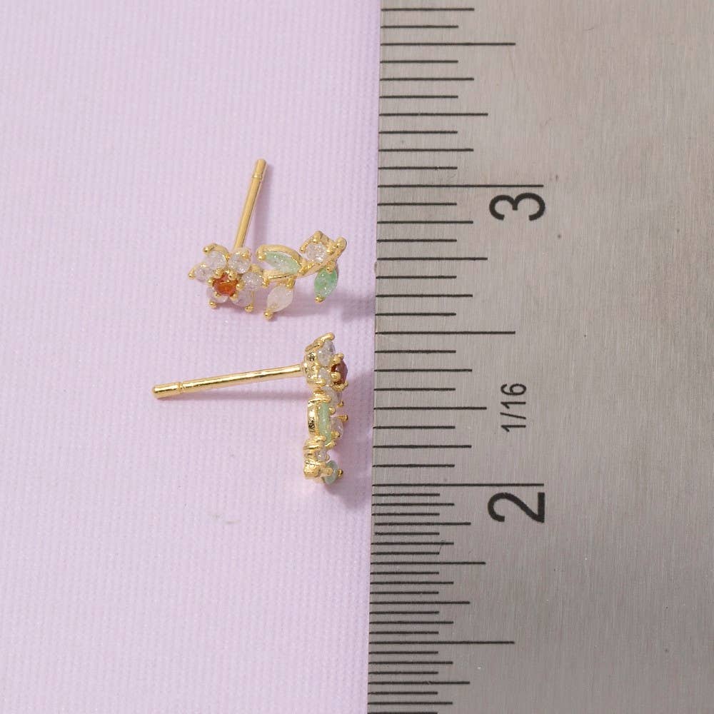 Fame Accessories - Gold Dipped Cz Flower Stud Earrings
