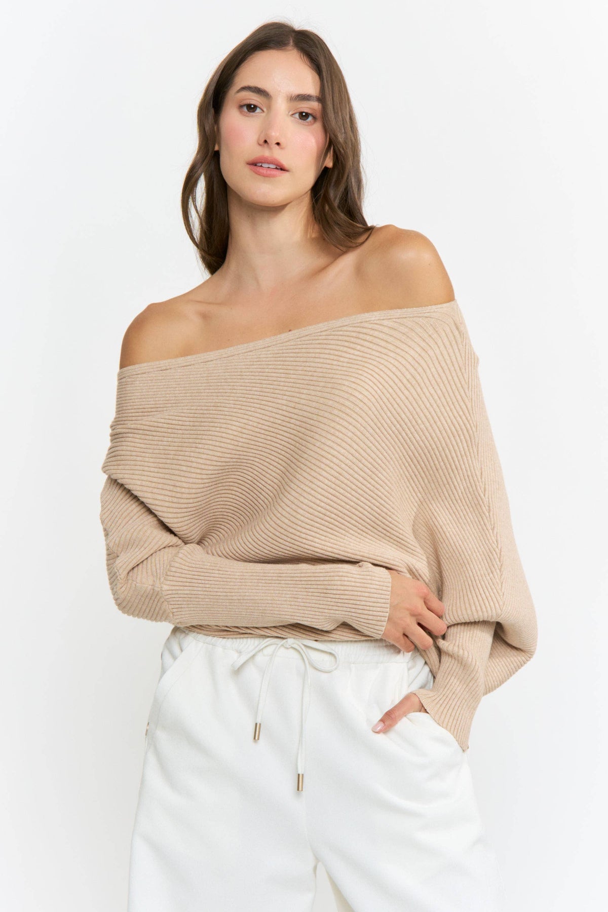 Camellia - CW10879S Ribbed Off-Shoulder Sweater