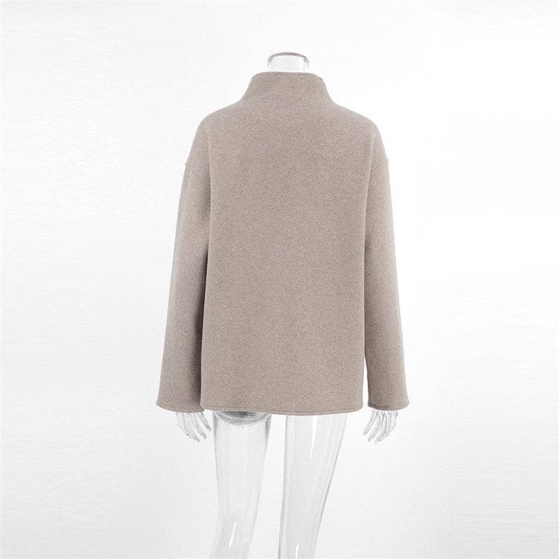 Sheer Trend - Women's V-Neck Double-Breasted Wool Coat