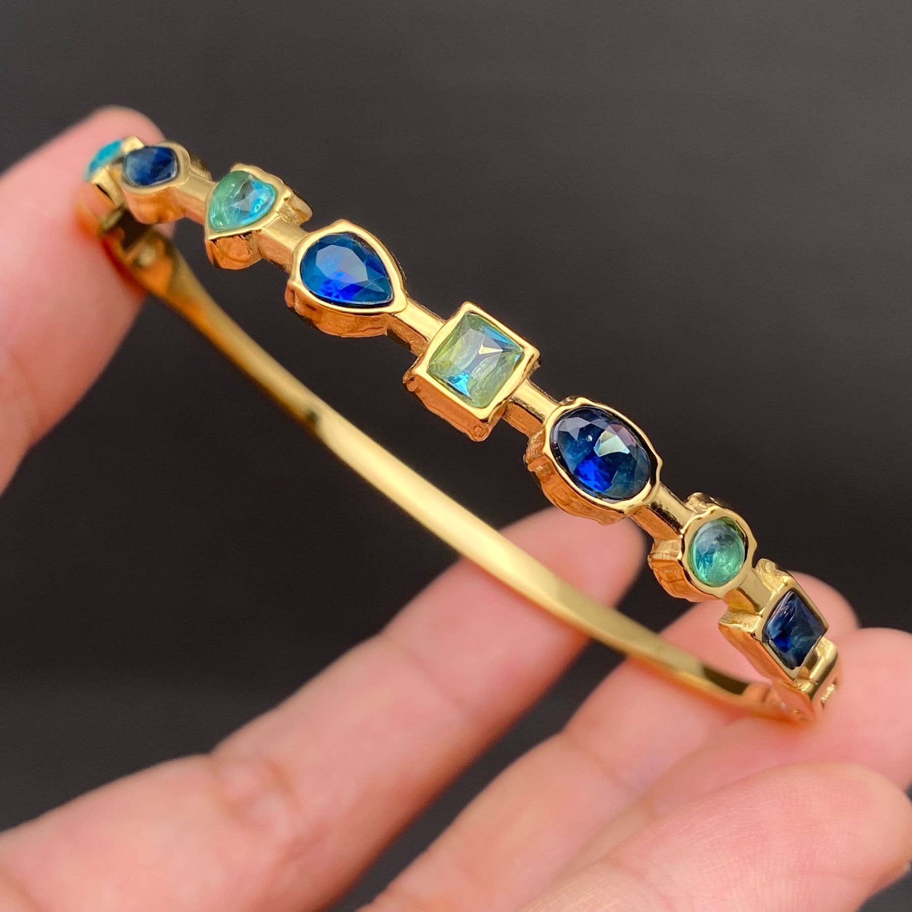 Mio Queena - Colored Zircon inlaid 18K Gold Plated S.Steel Bangle - FGS