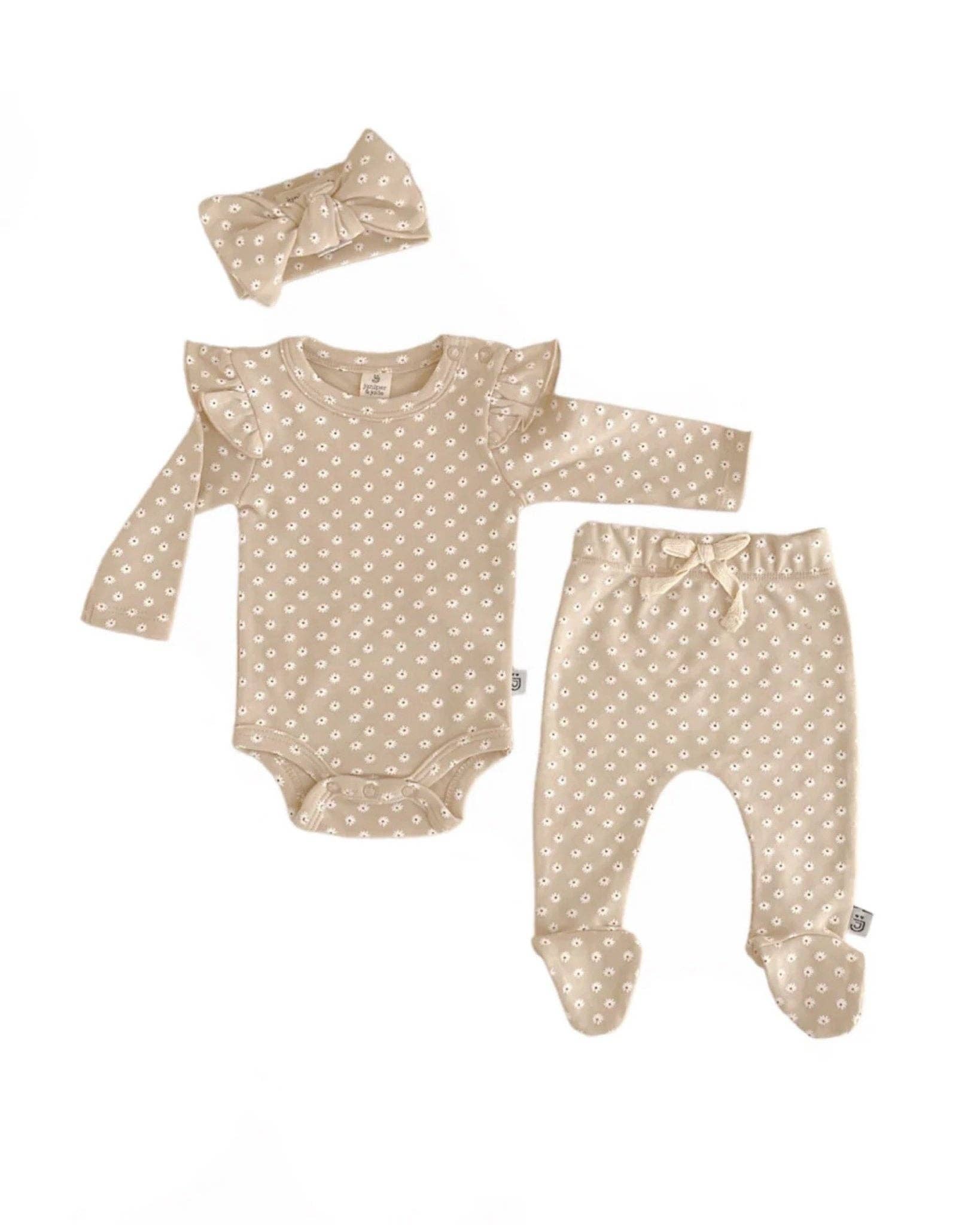 Organic Cotton 3 Piece Baby Clothing Set | Daisy Pattern