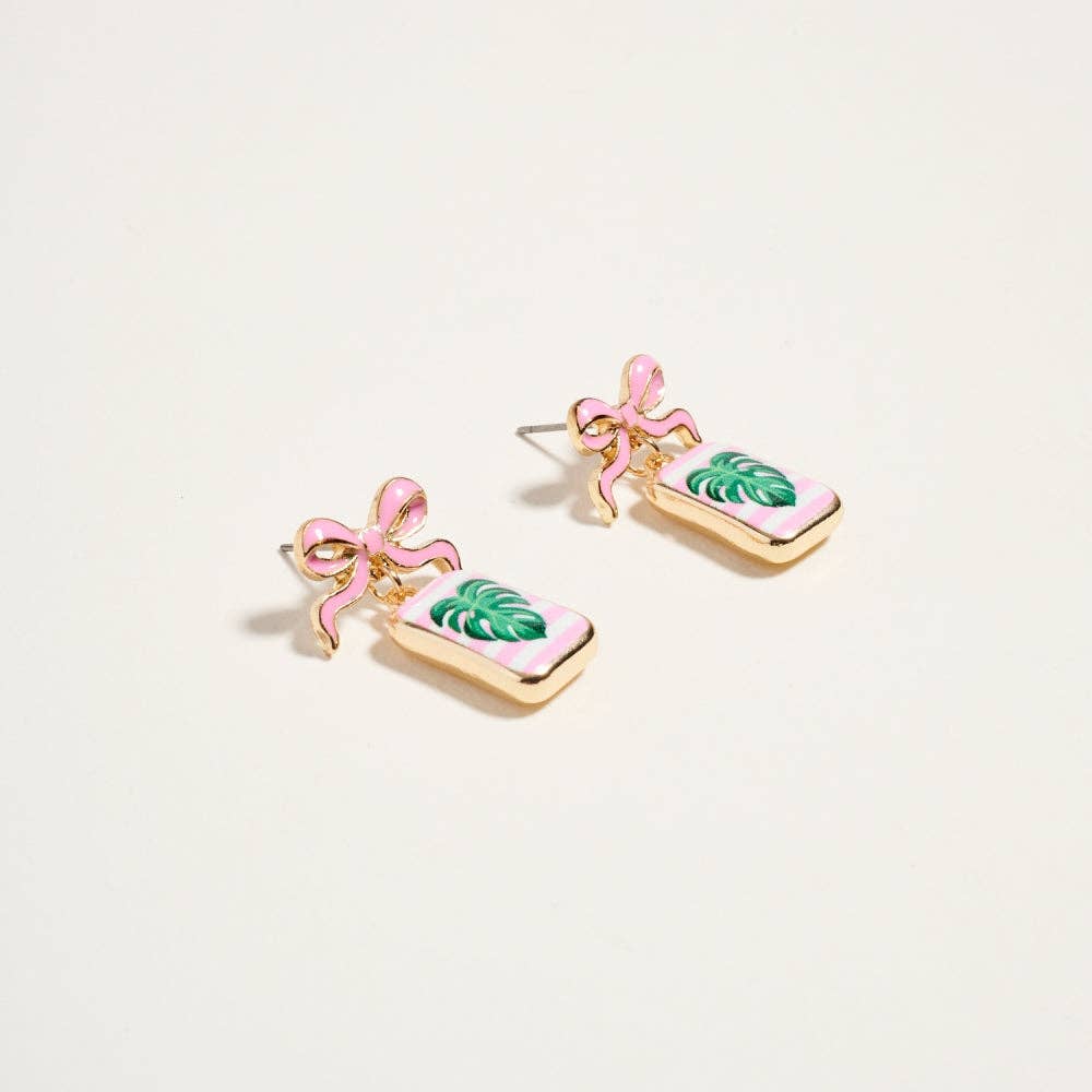 Designature New York - Vintage Fruit Plant Print Tile Enamel Bow Earrings
