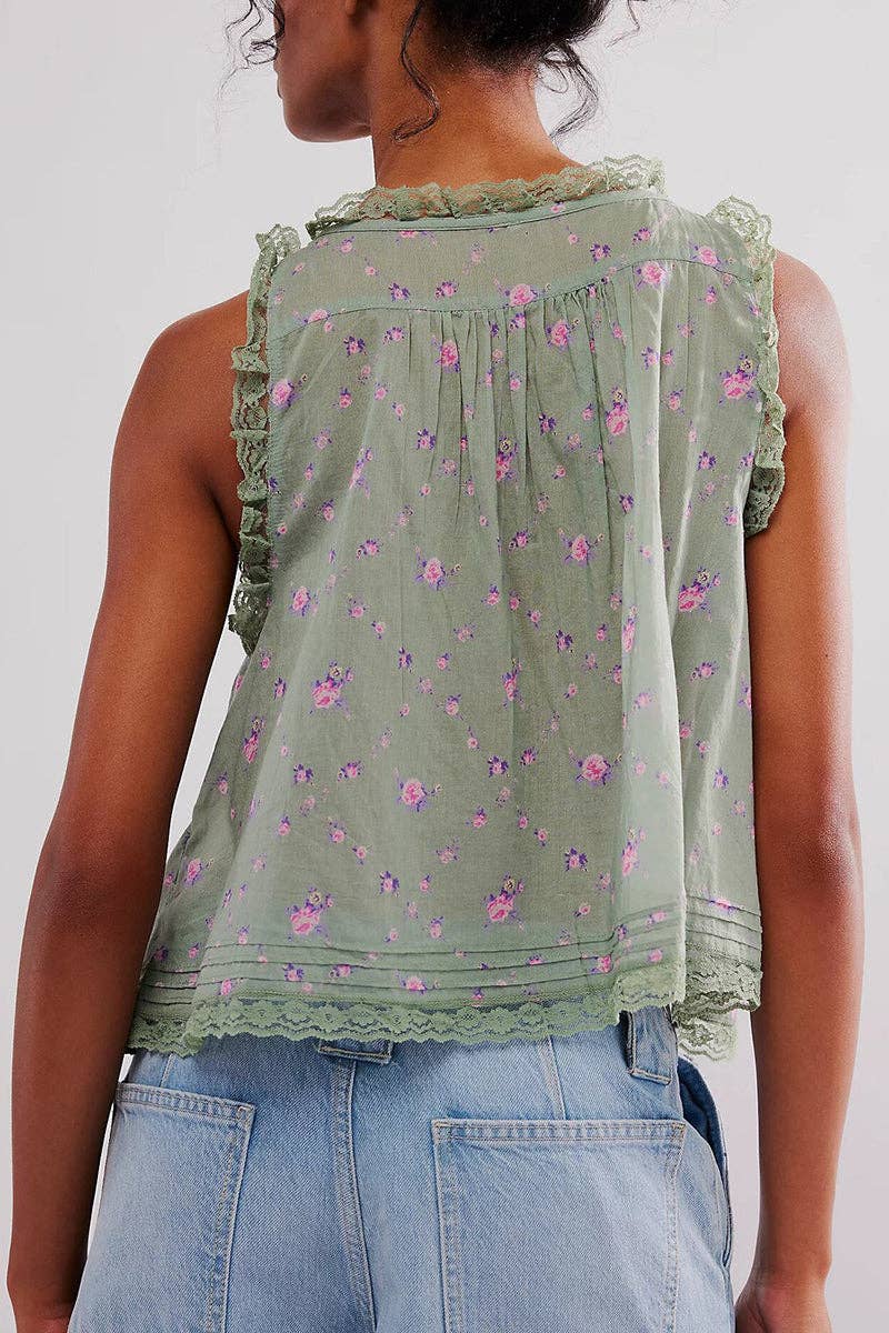 Mccolin - Lace-Trimmed Button-Front Tank