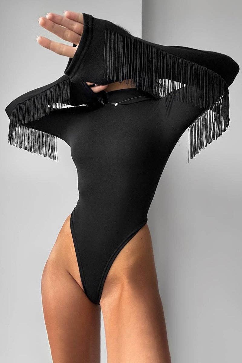 Soli Echo - Fringe Detail High Neck Bodysuit