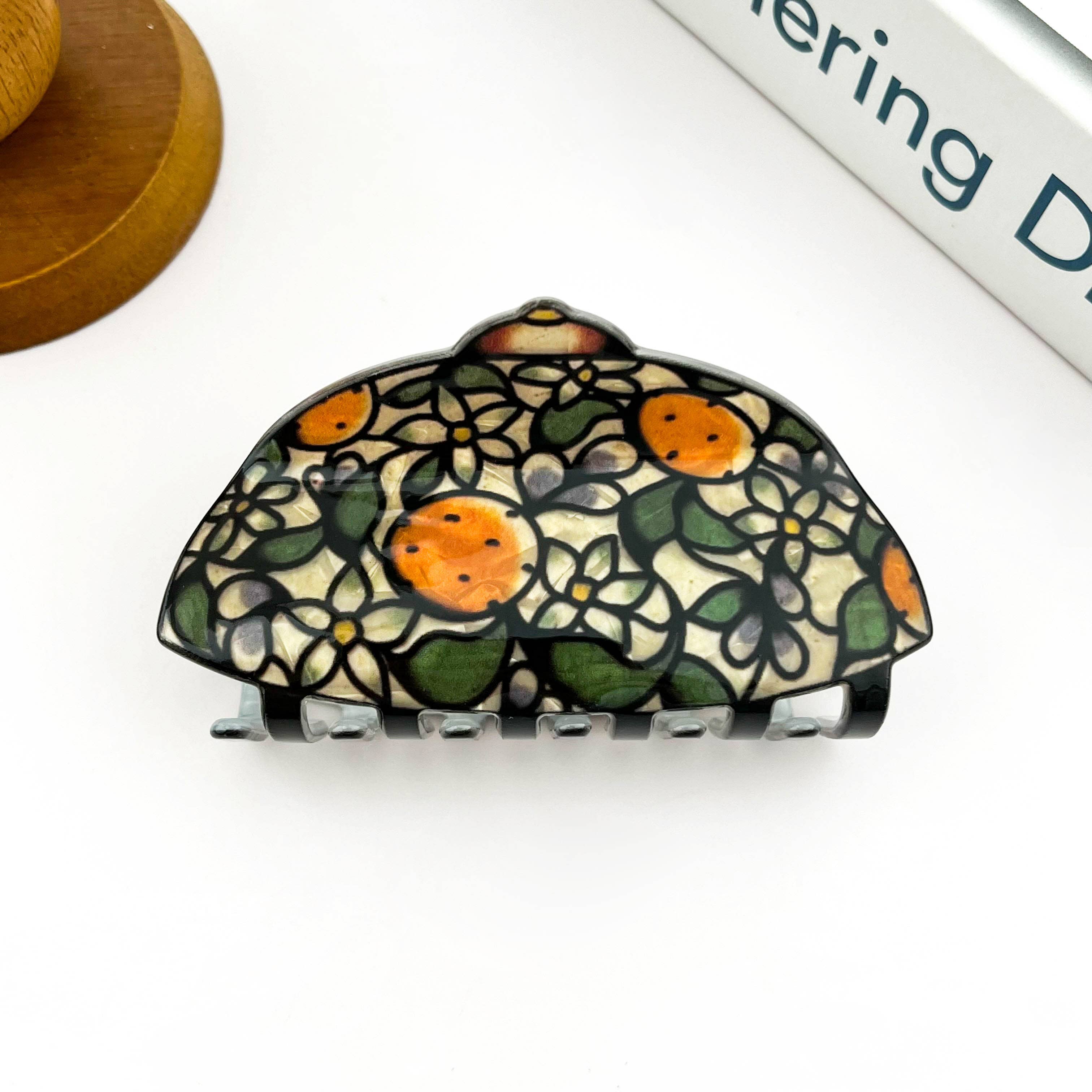 SoapElenGlen - Vintage Floral Stained Glass Lamp Shade Acrylic Hair Claw