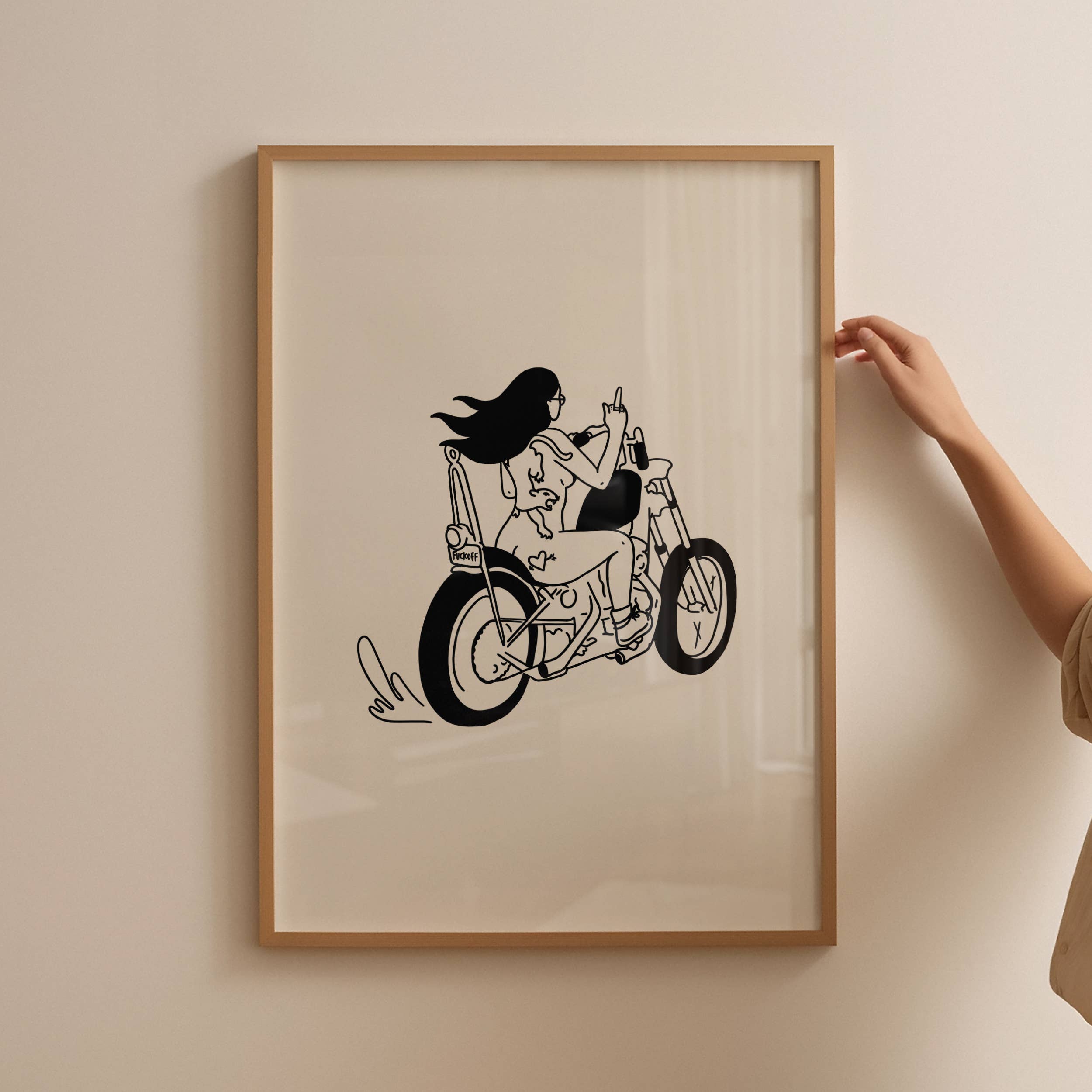 Tumbleweed Design Studio - Biker Chick Minimal Art Print Retro Vintage Home Decor