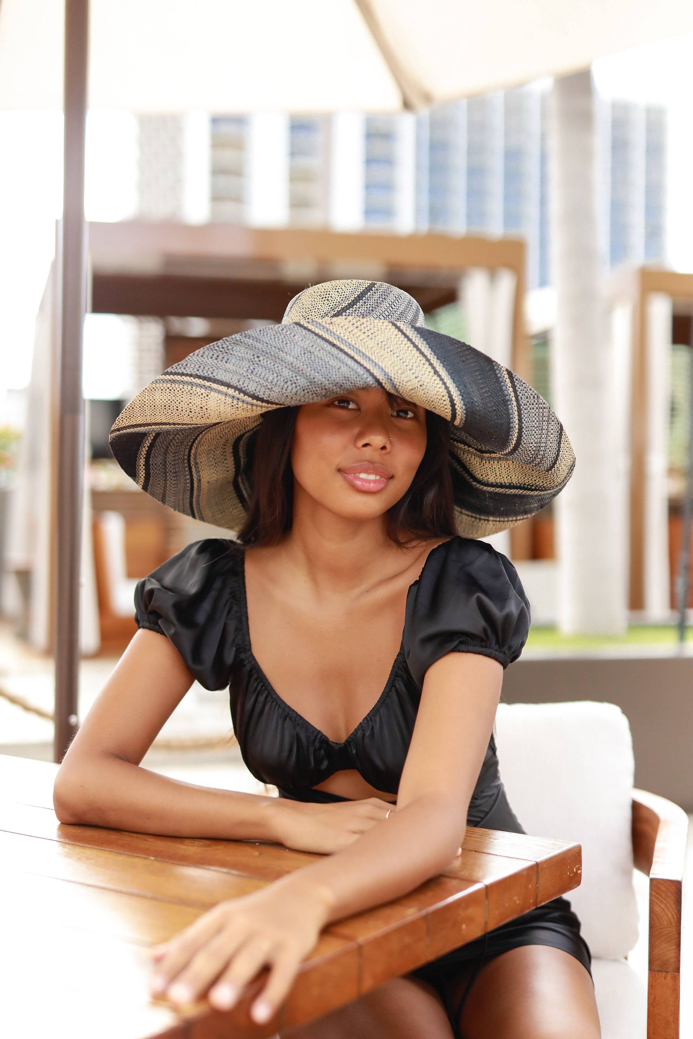 Shebobo - Sun Hats: Colored Stripes Packable 5"  Brim Raffia Straw