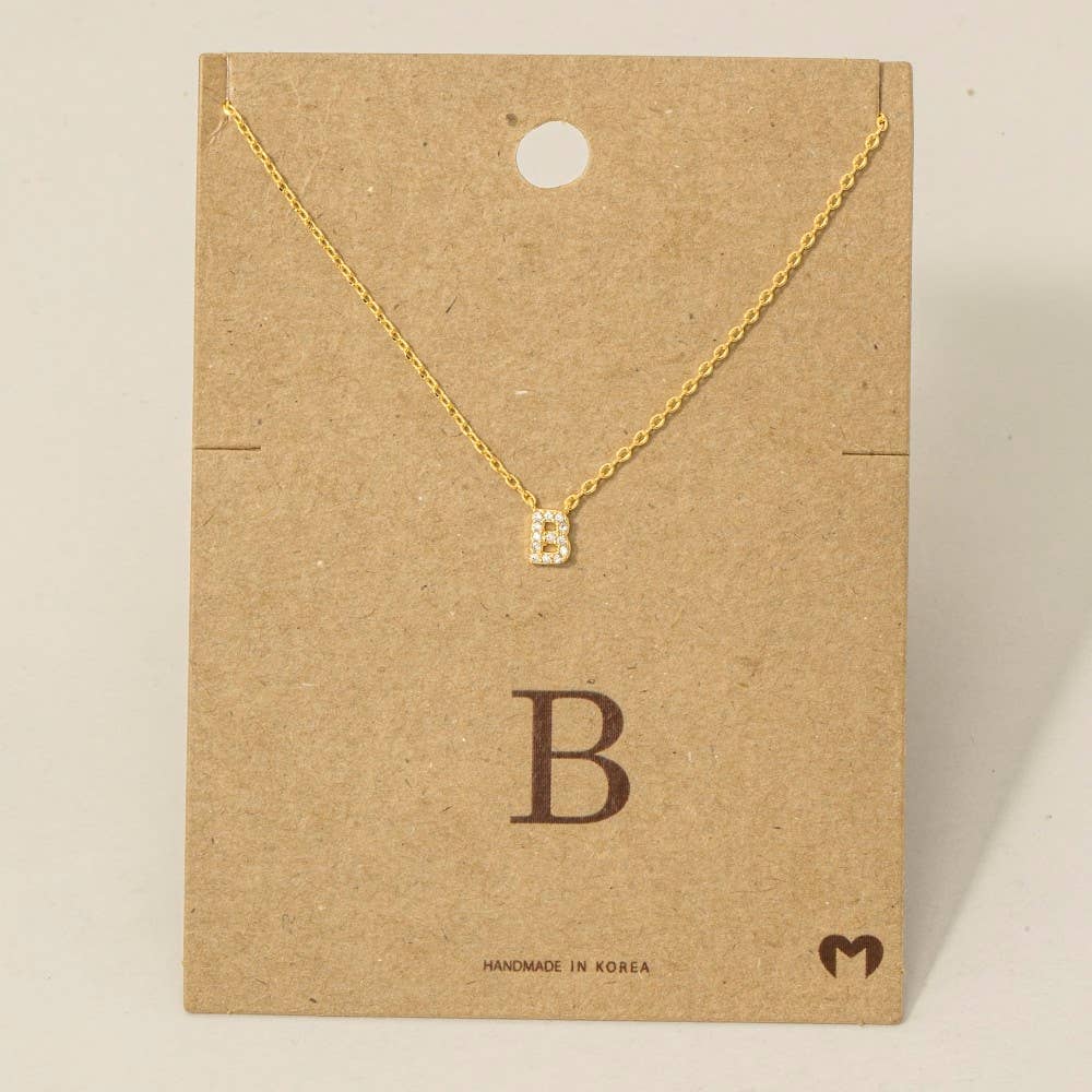 Fame Accessories - Mini Rhinestone Initial Necklace