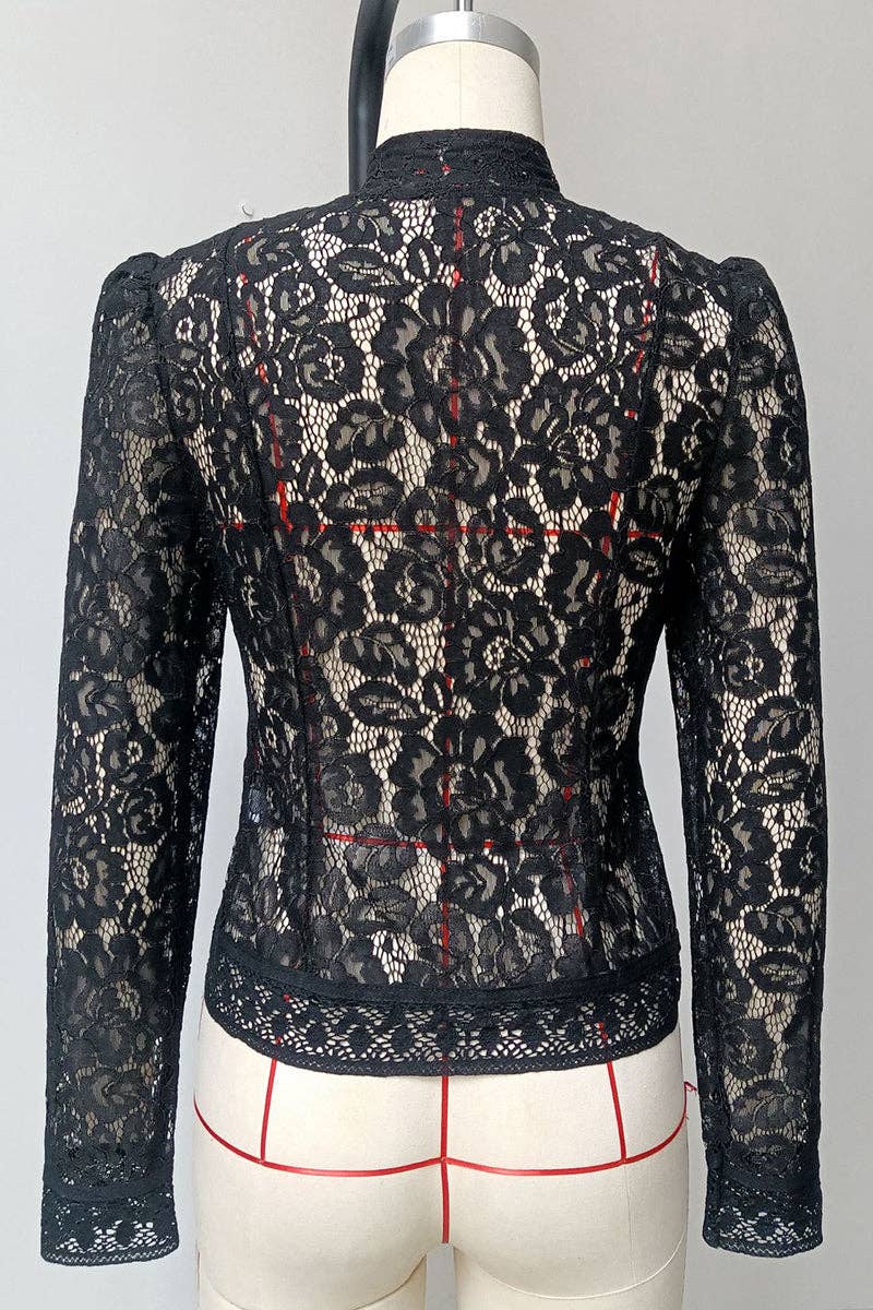 Soli Echo - Elegant Lace Mandarin Collar Blouse