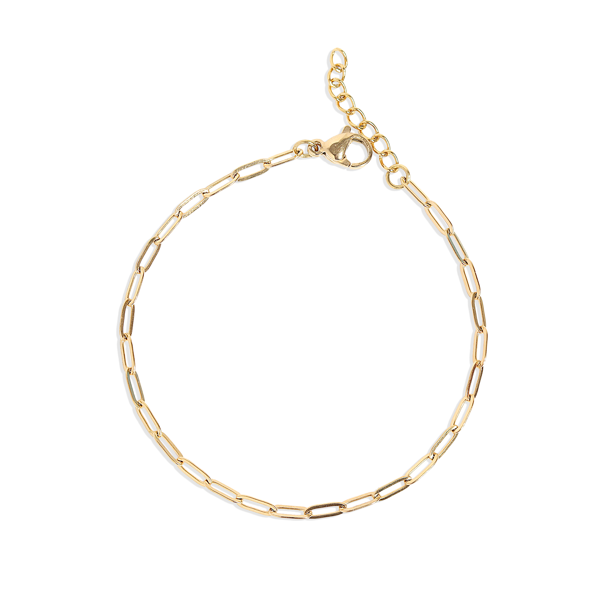 WJW - Gold Stainless Steel Paperclip Chain Bracelet + Extension