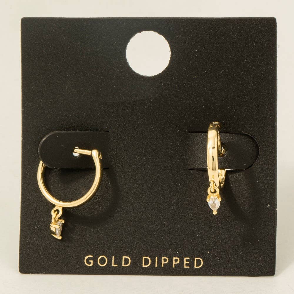 Fame Accessories - Gold Dipped Mini Cz Charm Hoop Earrings