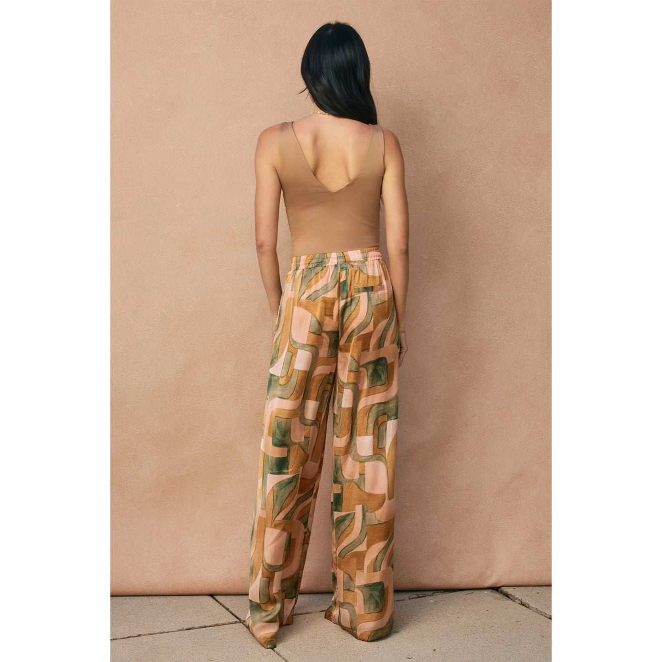 Abstract Drawstring Wide Leg Pants