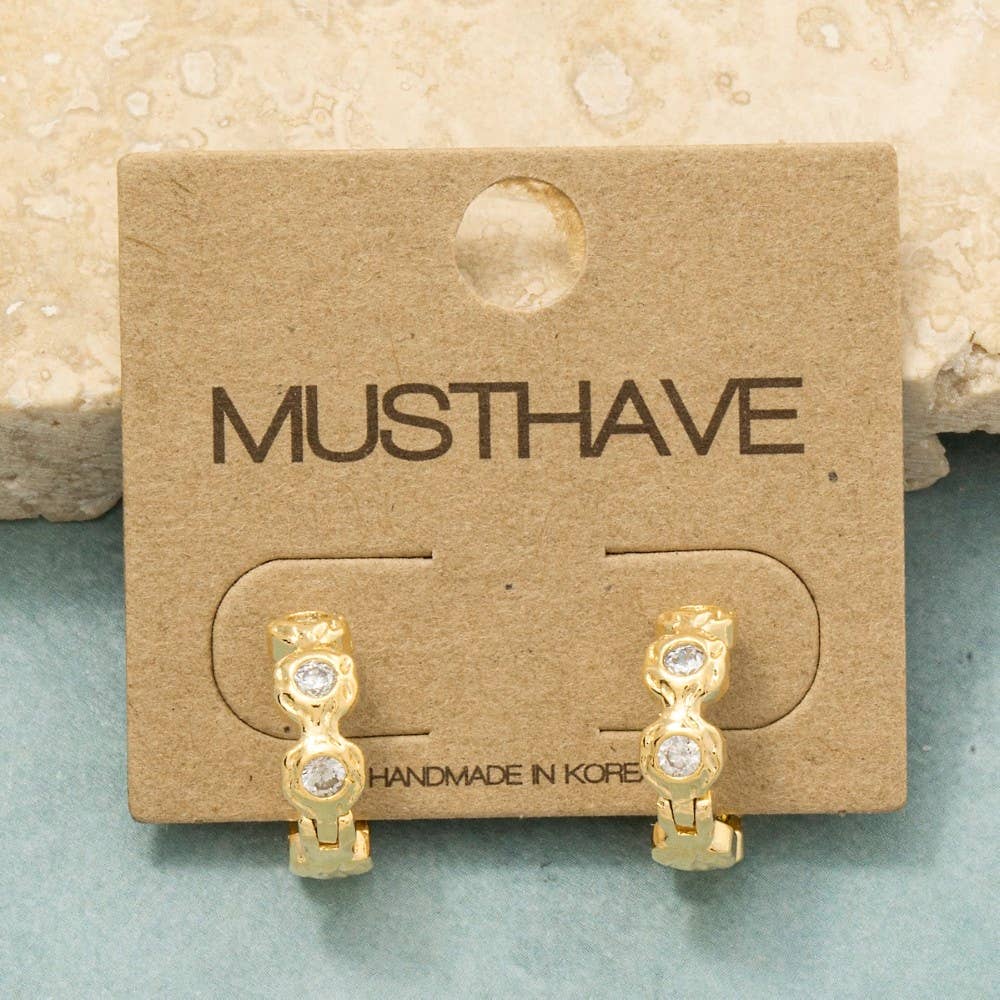Fame Accessories - Gold Dipped Mini Cz Studded Hoop Earrings