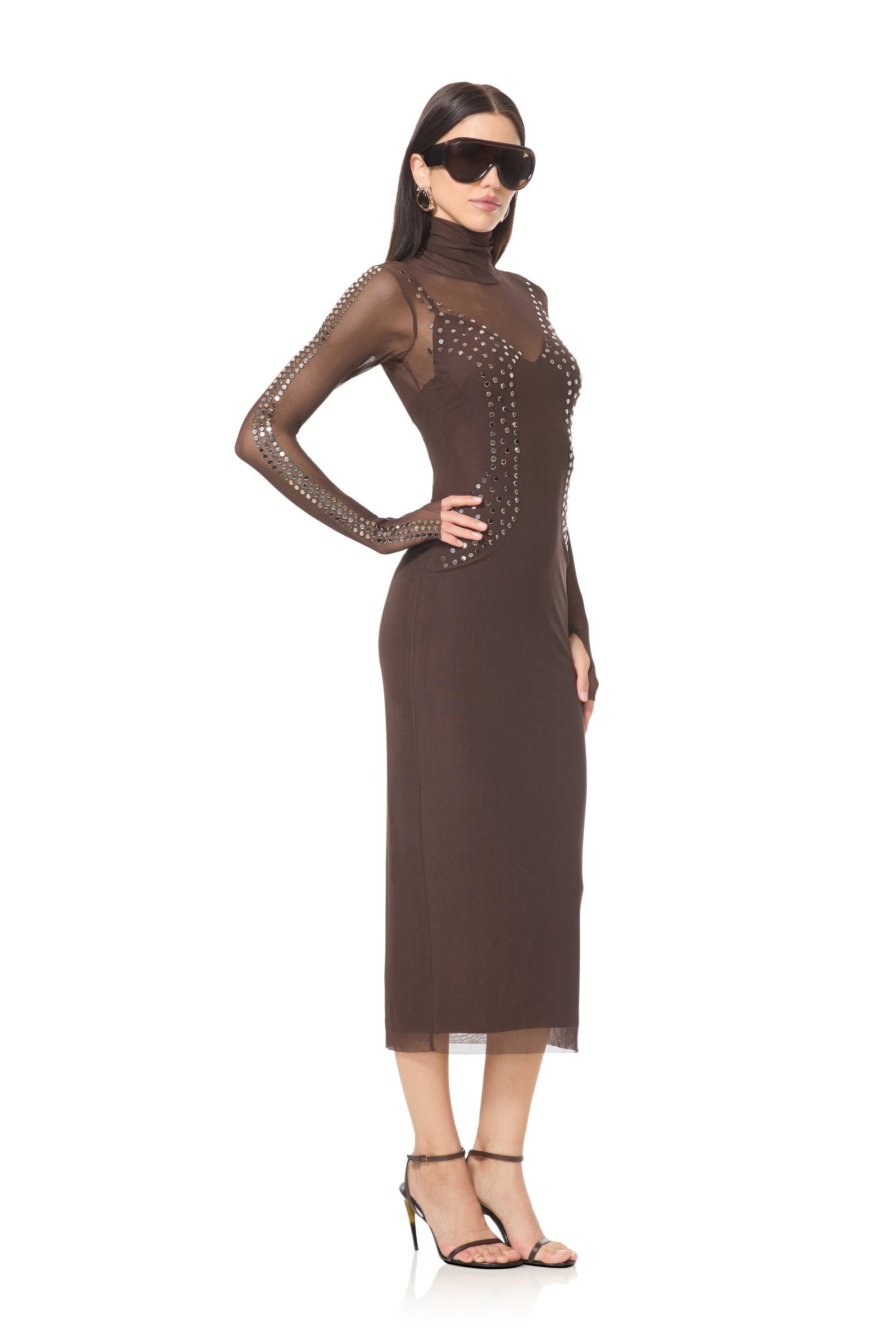 AFRM - Shailene Studded Mesh Dress - Espresso