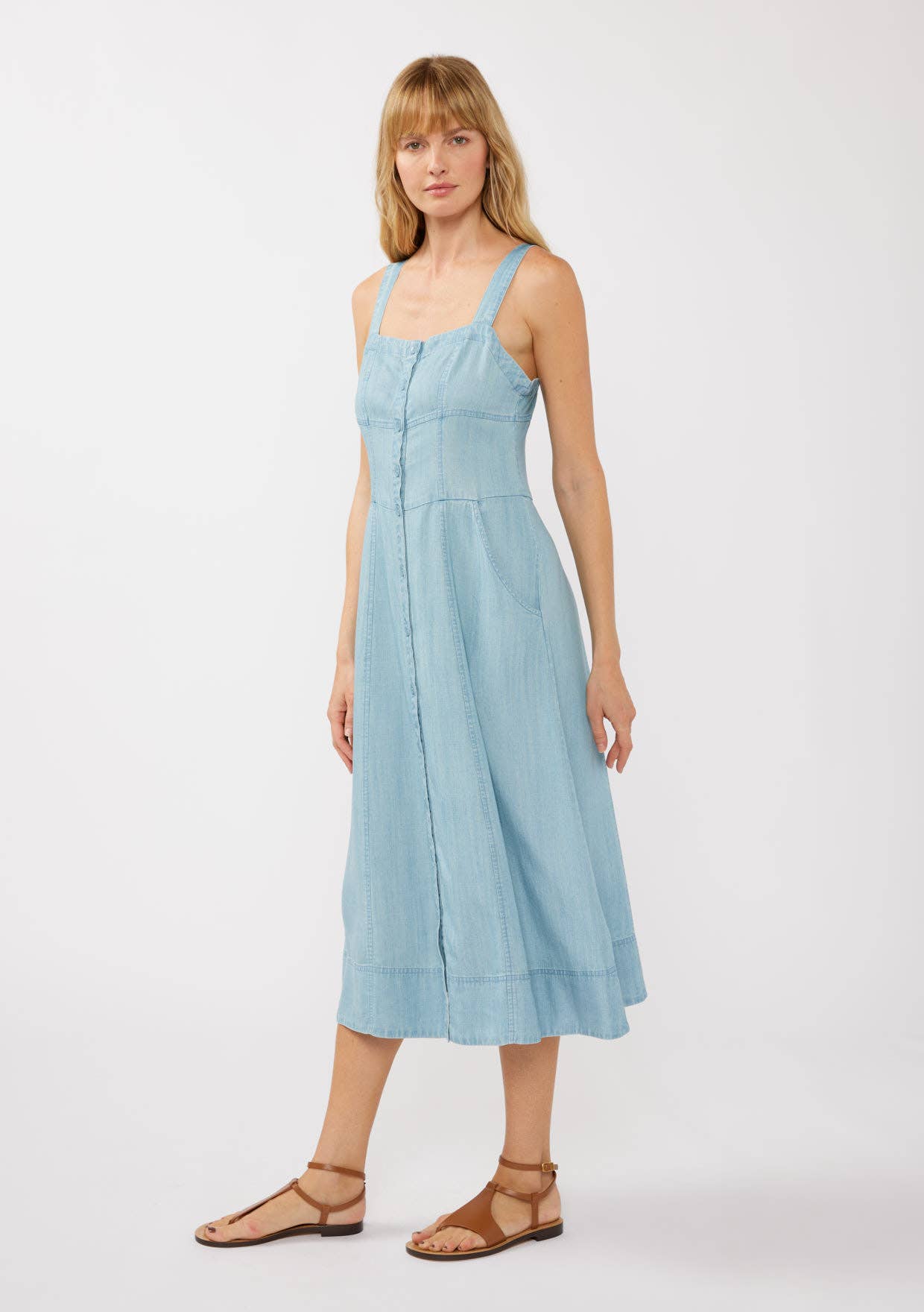 Lovestitch - Square Neck Button Down Corset Midi Dress
