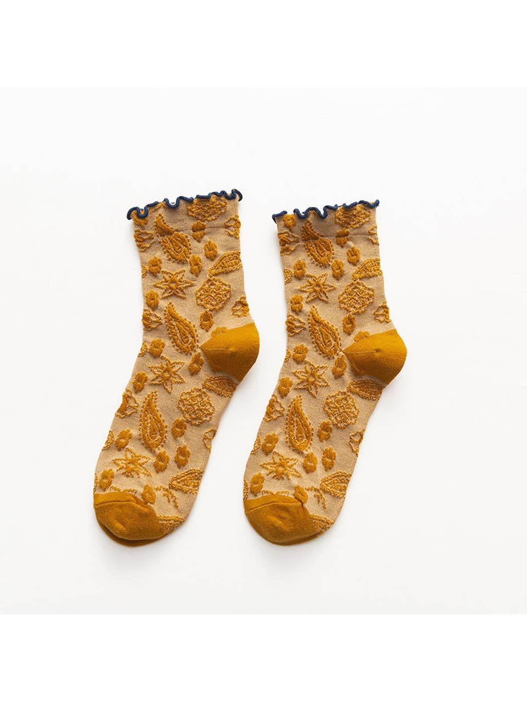 Funkyrel® Atzbranding Limited - Rufia - Scalloped Trim Floral Pattern Crew Socks