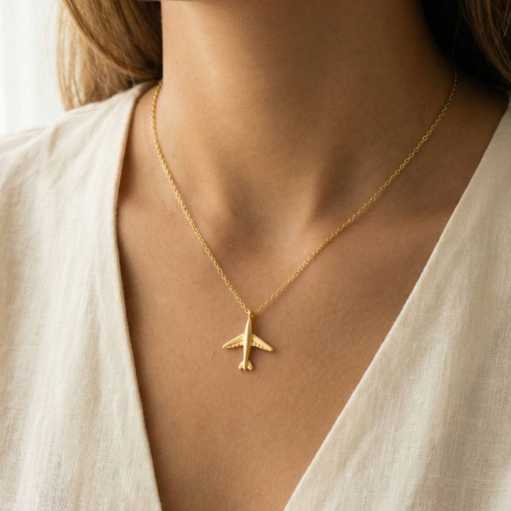 Fame Accessories - Gold Dipped Airplane Pendant Necklace