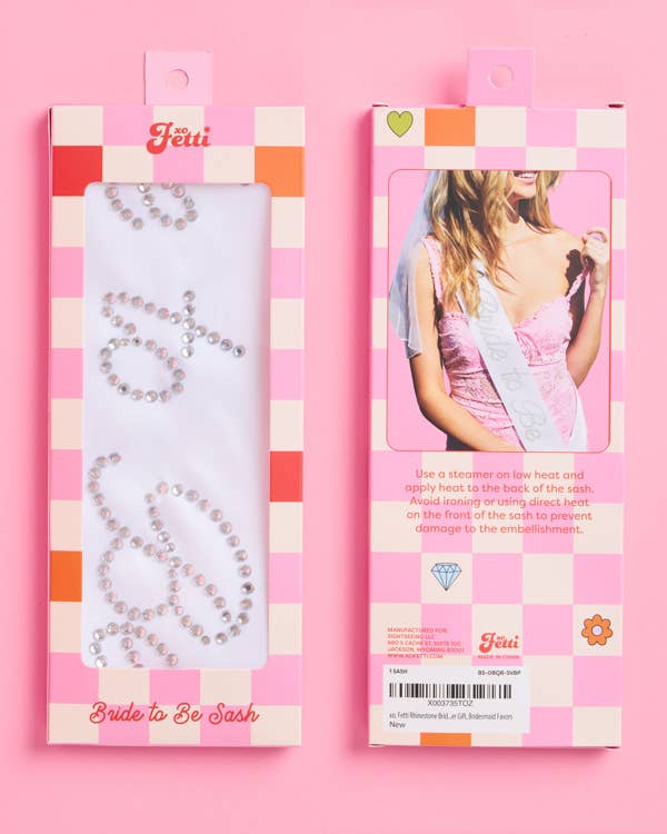 xo, Fetti - Bridal Shower Sash, Rhinestone Bride Accessory, Bach Gift