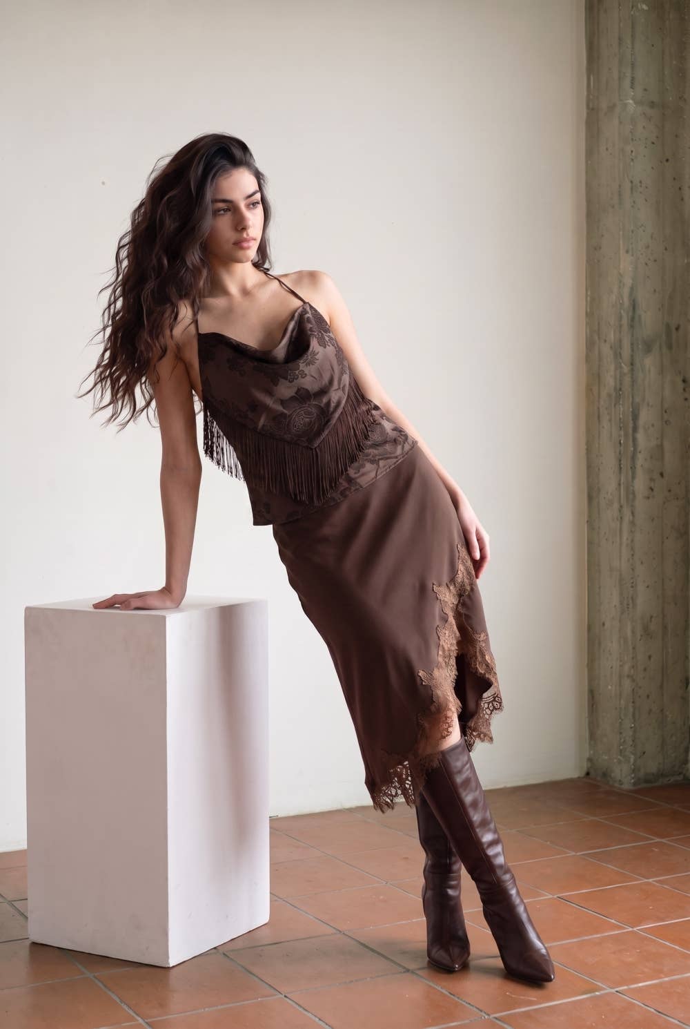 Edit by Nine - JACQUARD SATIN COWL HALTER NECK TOP