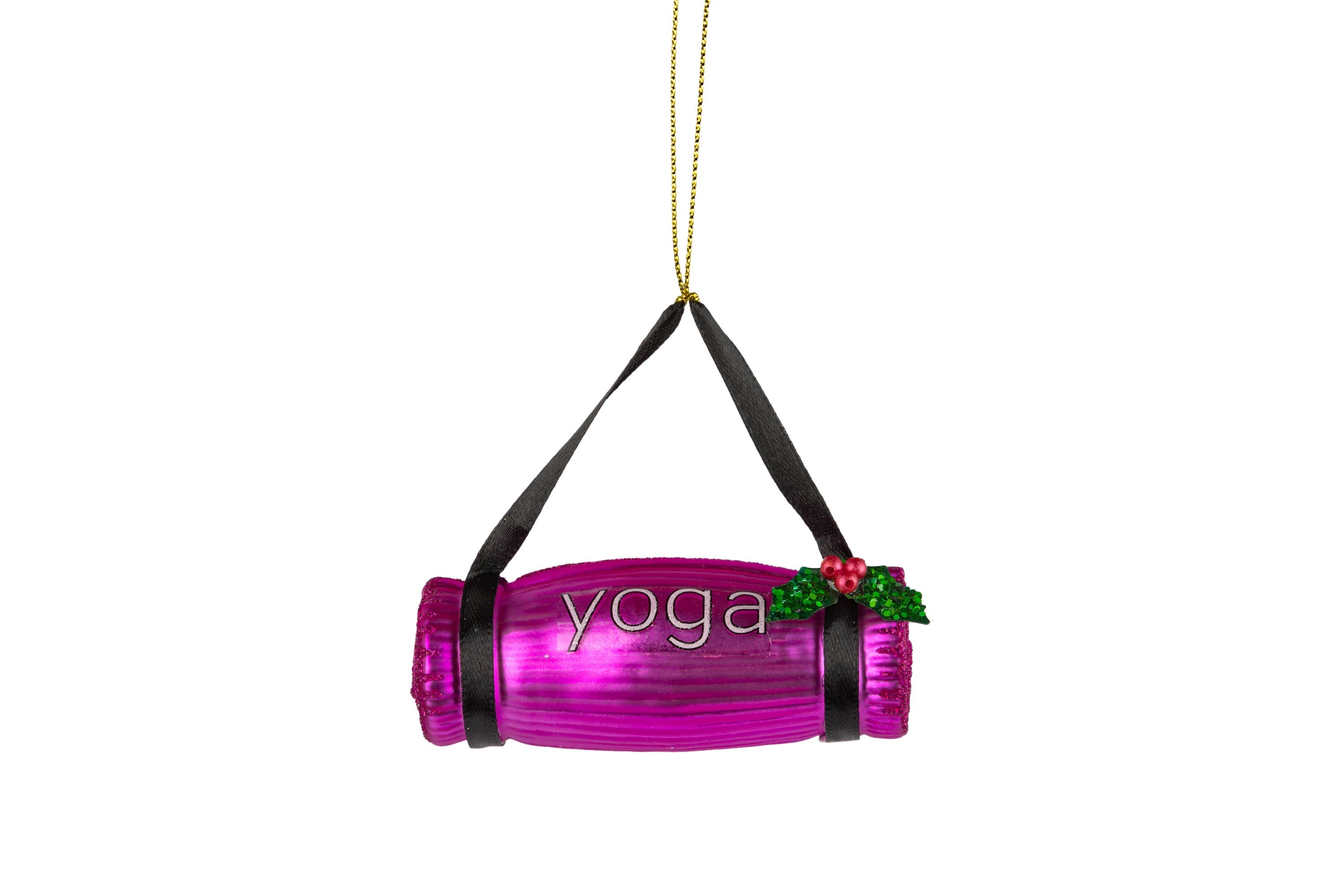 Silver Tree Home & Holiday Glass yoga mat orn, pink, 3 in