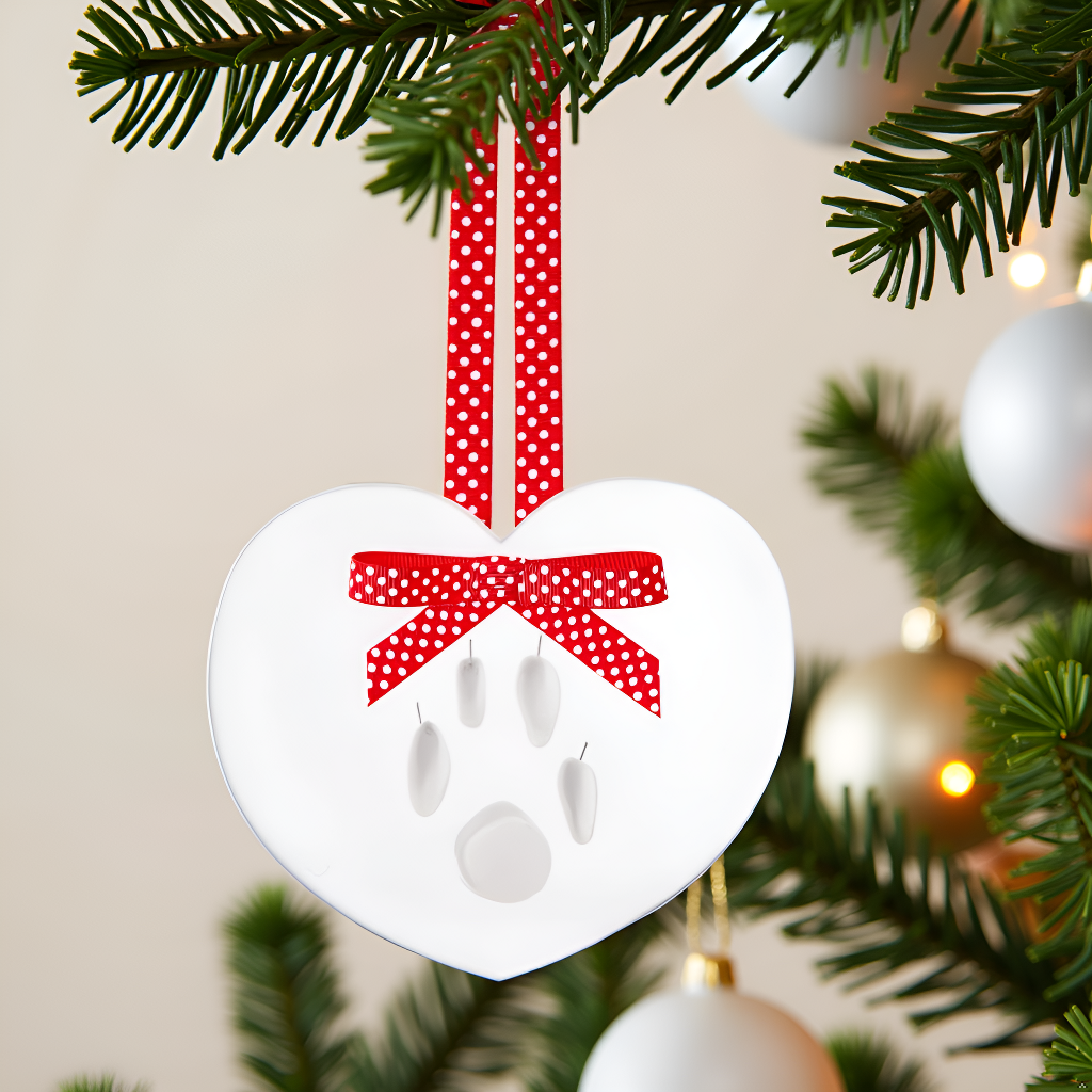 Pearhead - Pawprints Keepsake Hanging Holiday Ornament, Heart Shape