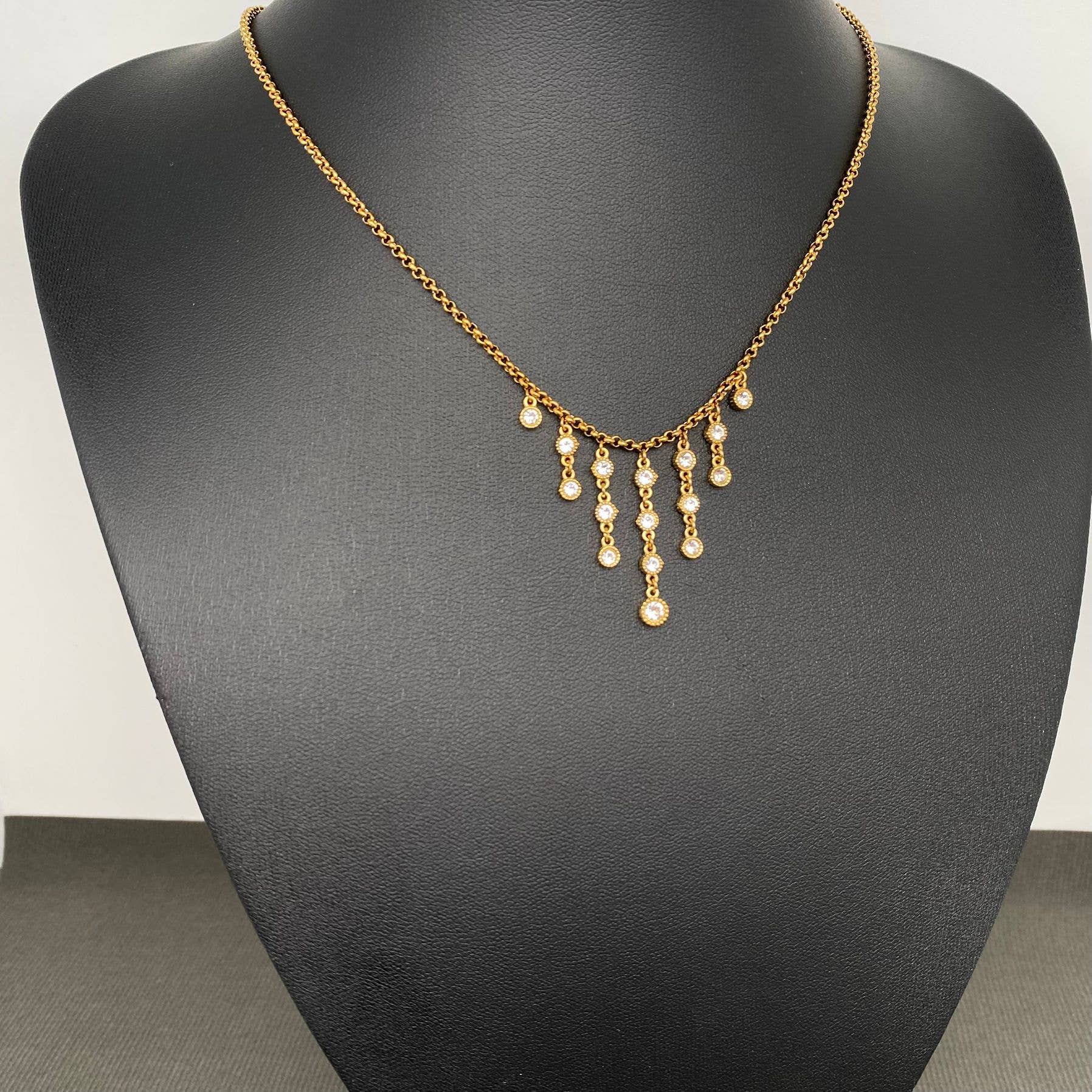 Mio Queena - Zircon Inlaid Tassel 18K Gold Plated S.Steel Necklace - FGS