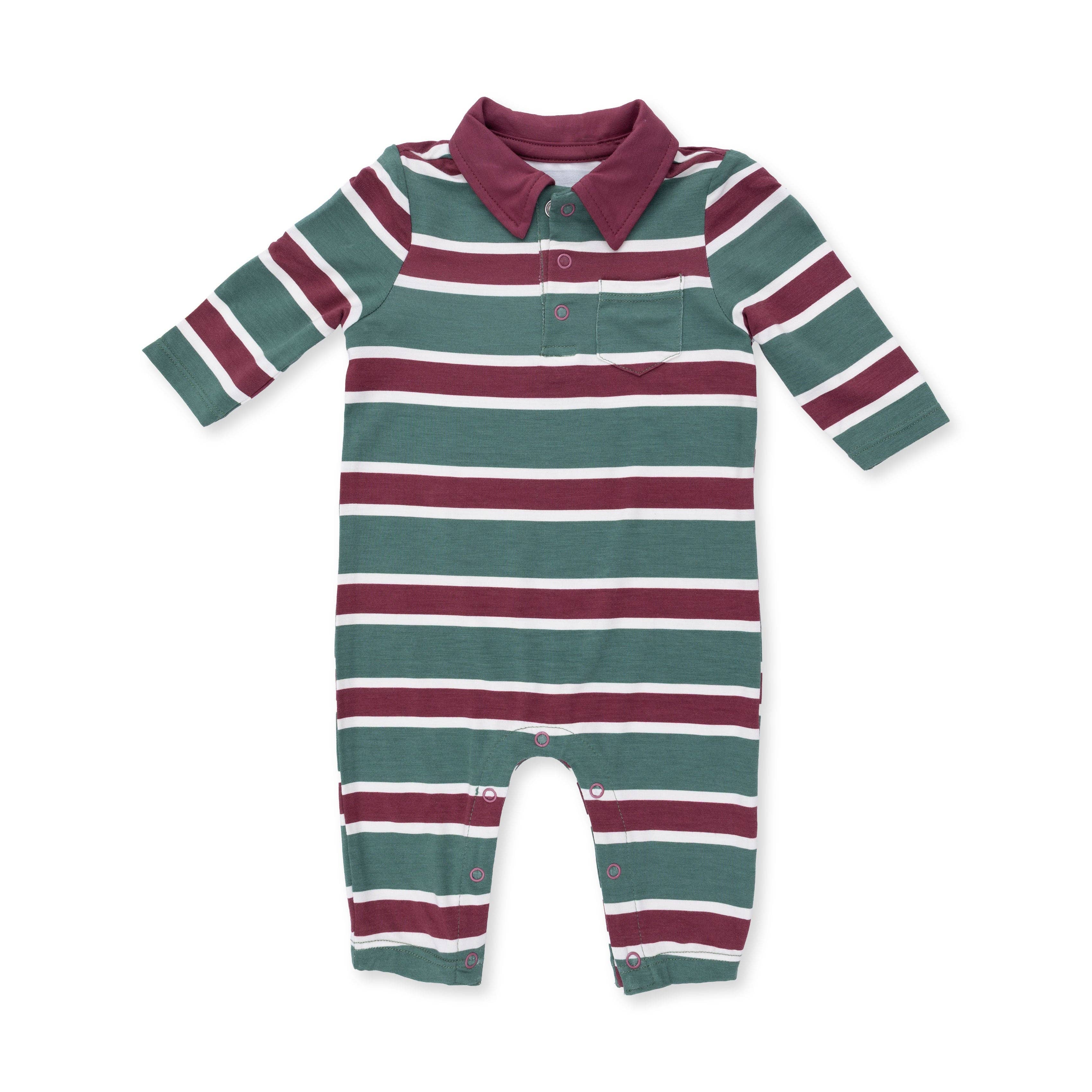 Angel Dear - Rugby Stripe Green - Polo Romper