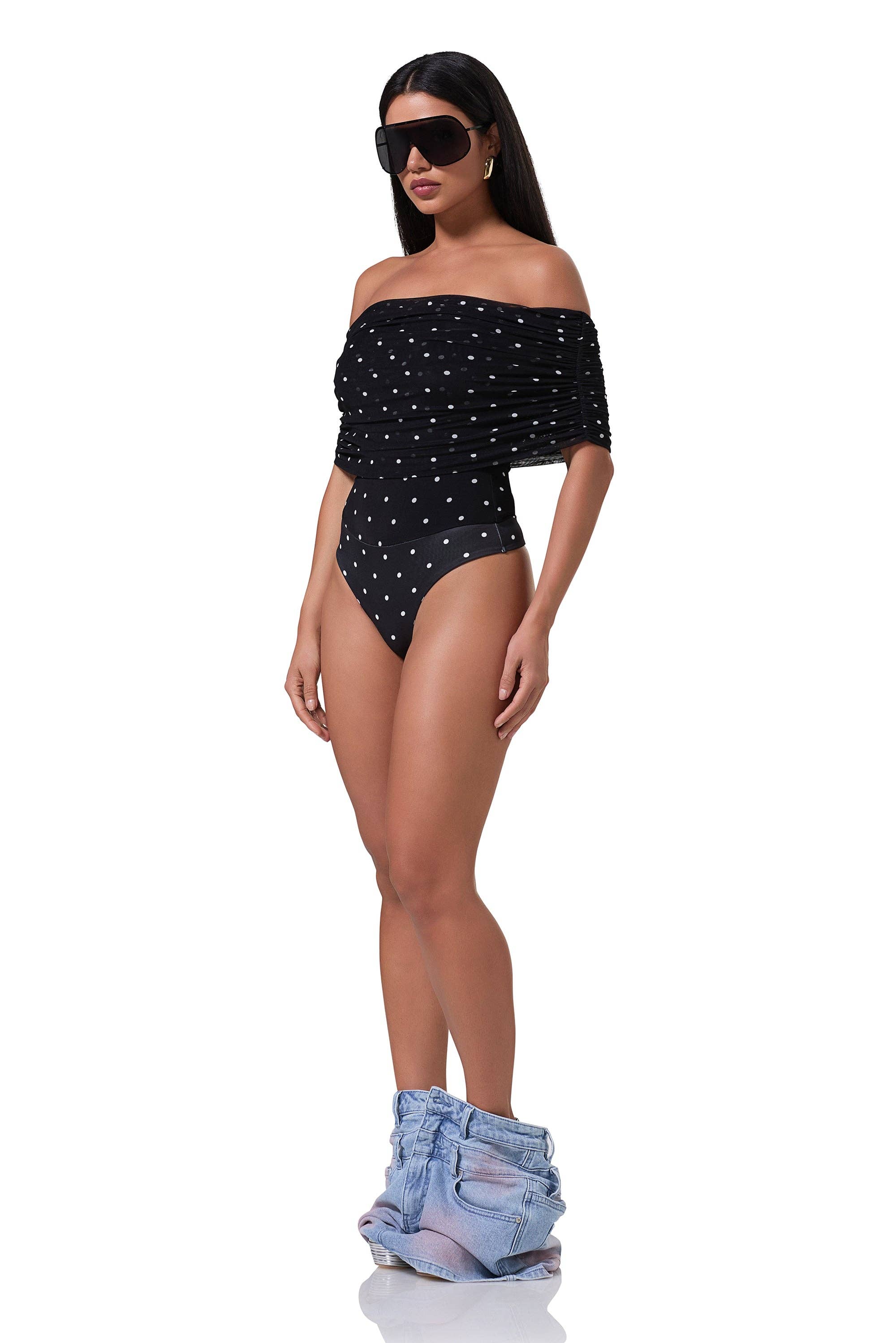 AFRM - Divya Bodysuit - Noir Micro Dot