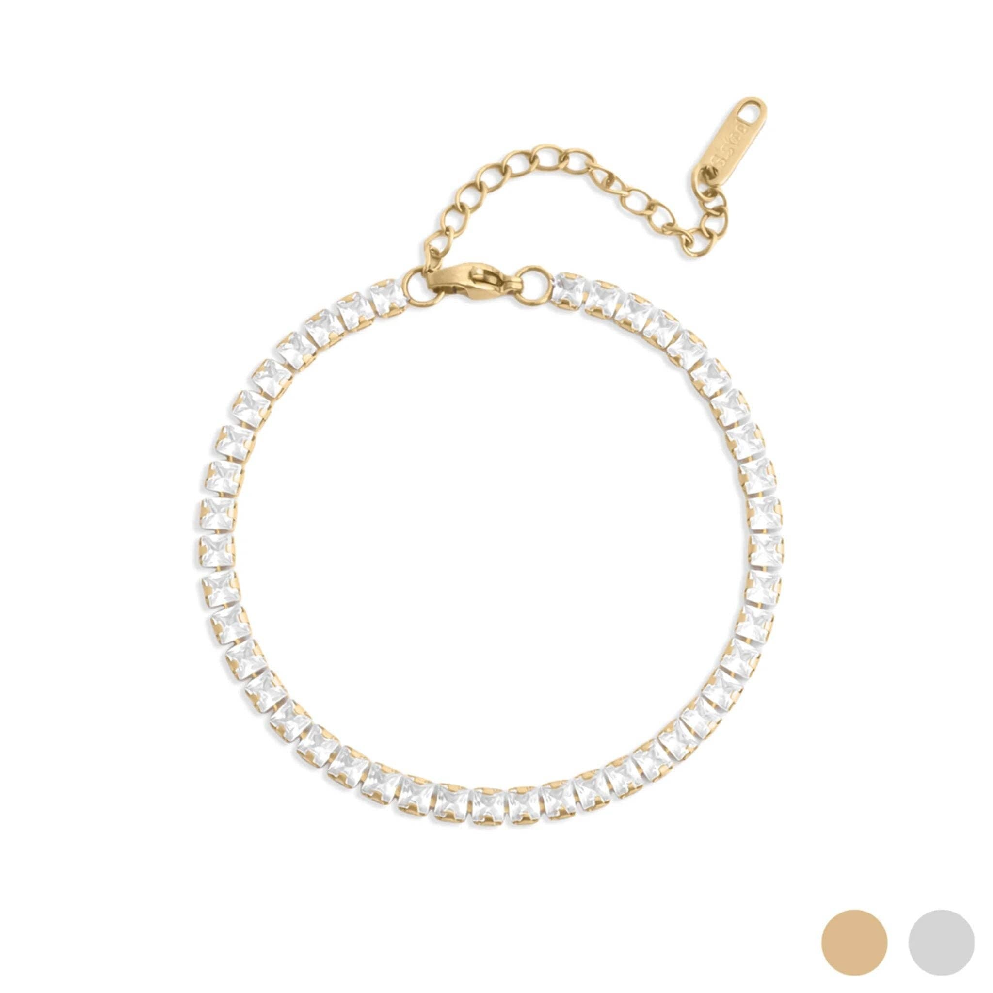 WJW - Emerald Cut Cubic Zirconia Stone Tennis Chain Bracelet