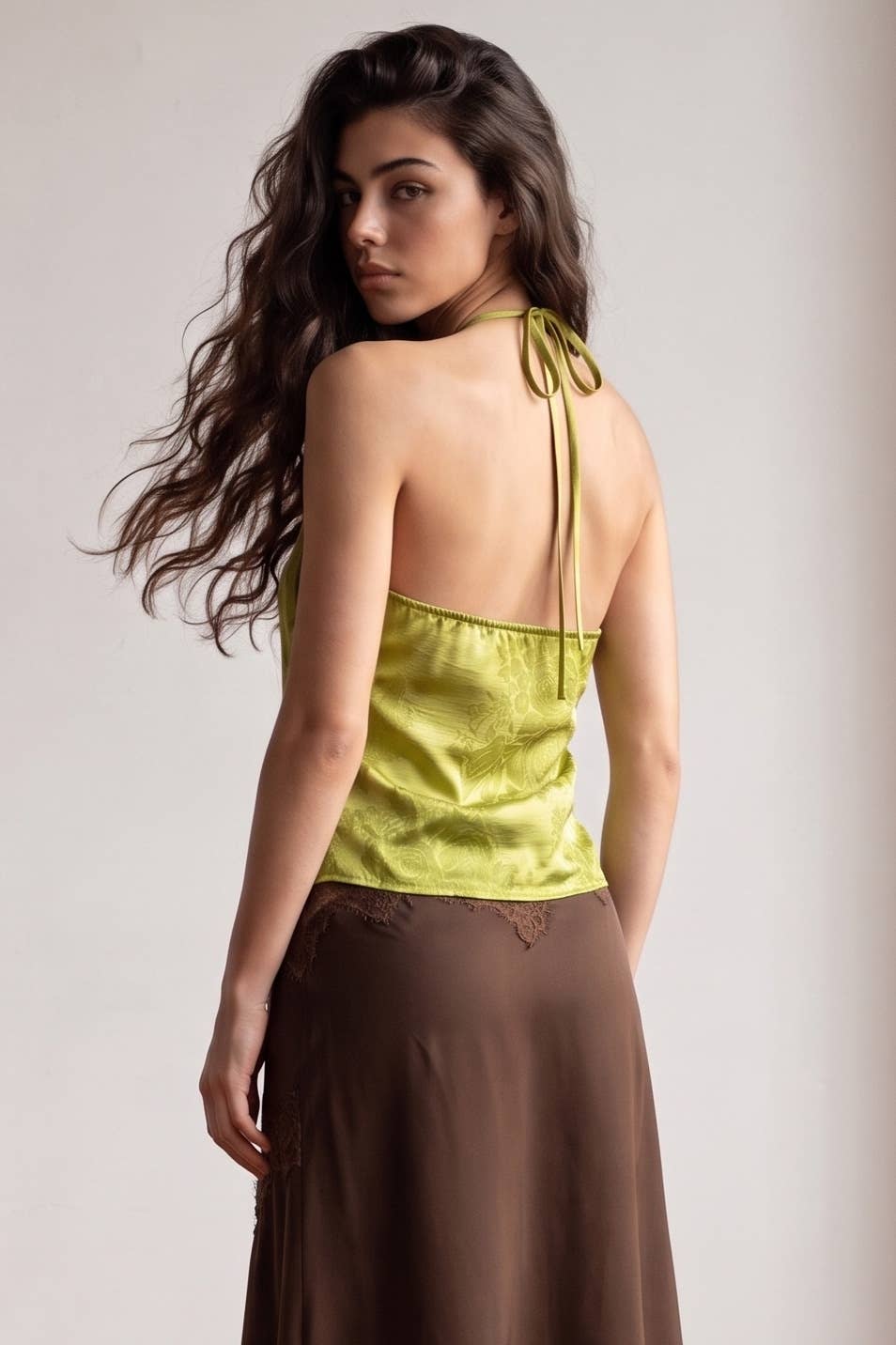 Edit by Nine - JACQUARD SATIN COWL HALTER NECK TOP