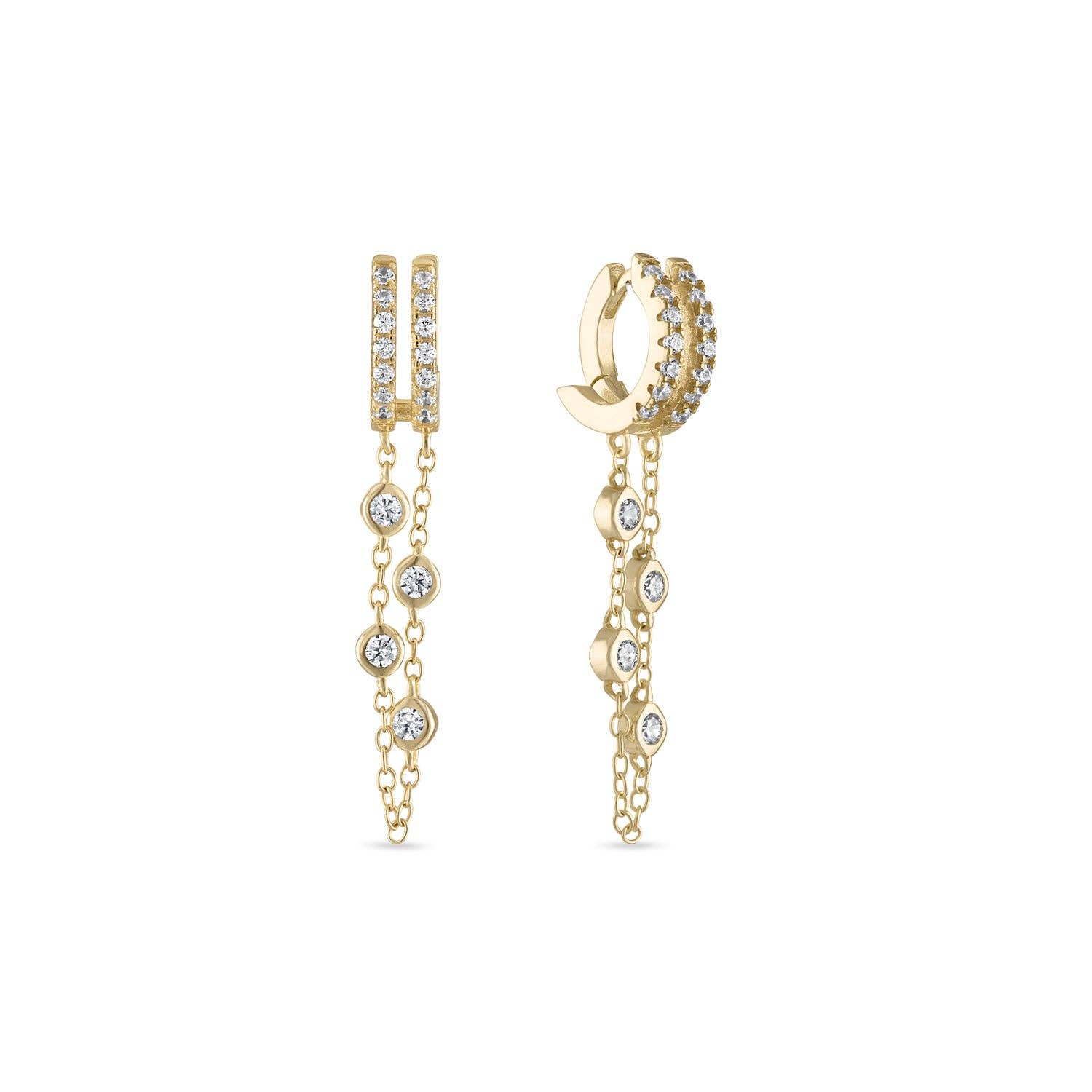 SKN Collections - Double Dangle Chain Huggie Earring