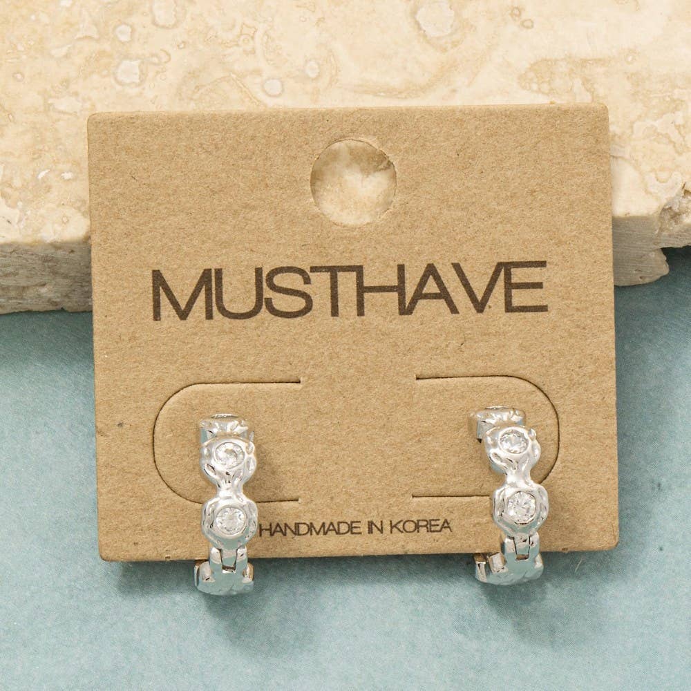 Fame Accessories - Gold Dipped Mini Cz Studded Hoop Earrings