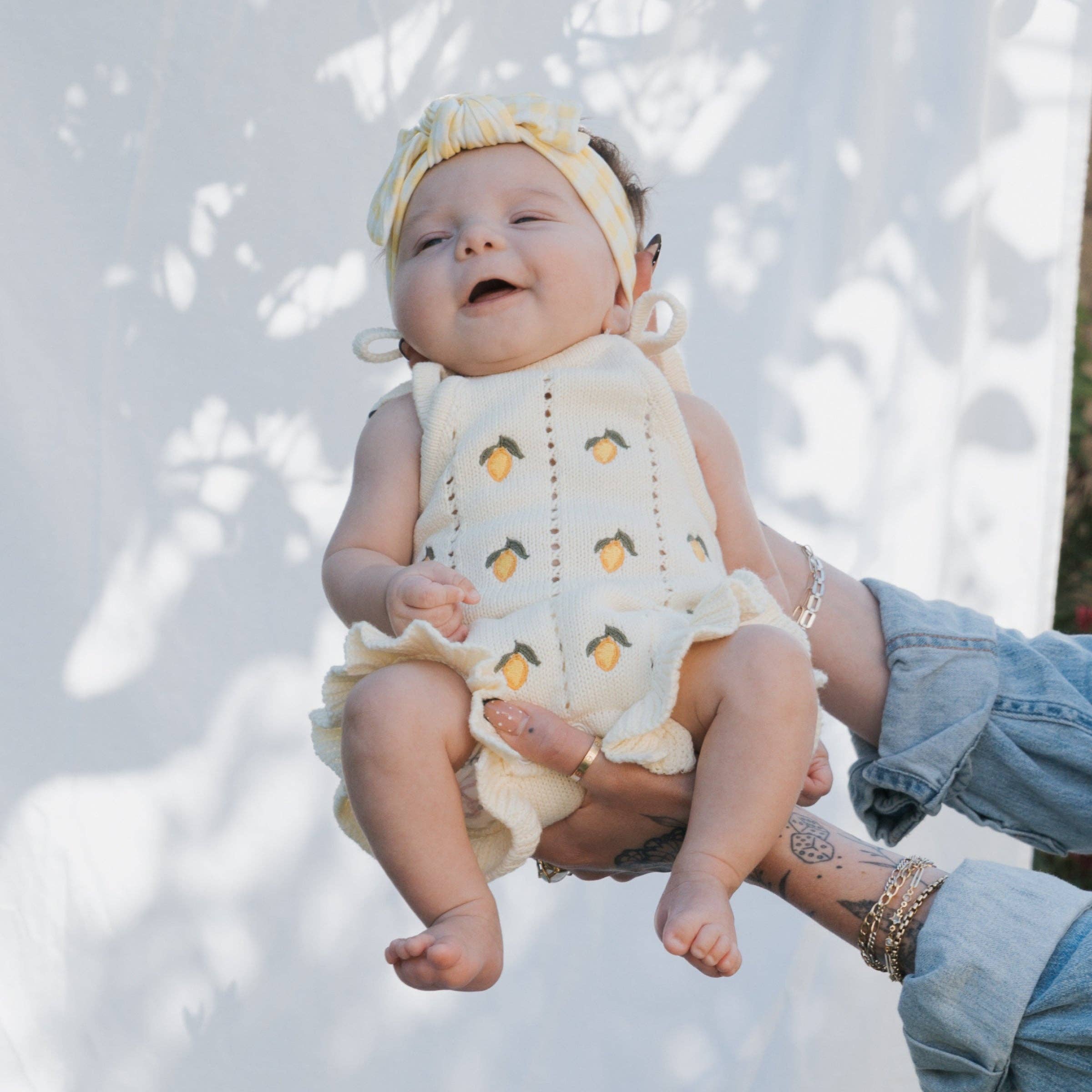 Forever French Baby - Knit Ruffle Romper | Lemon