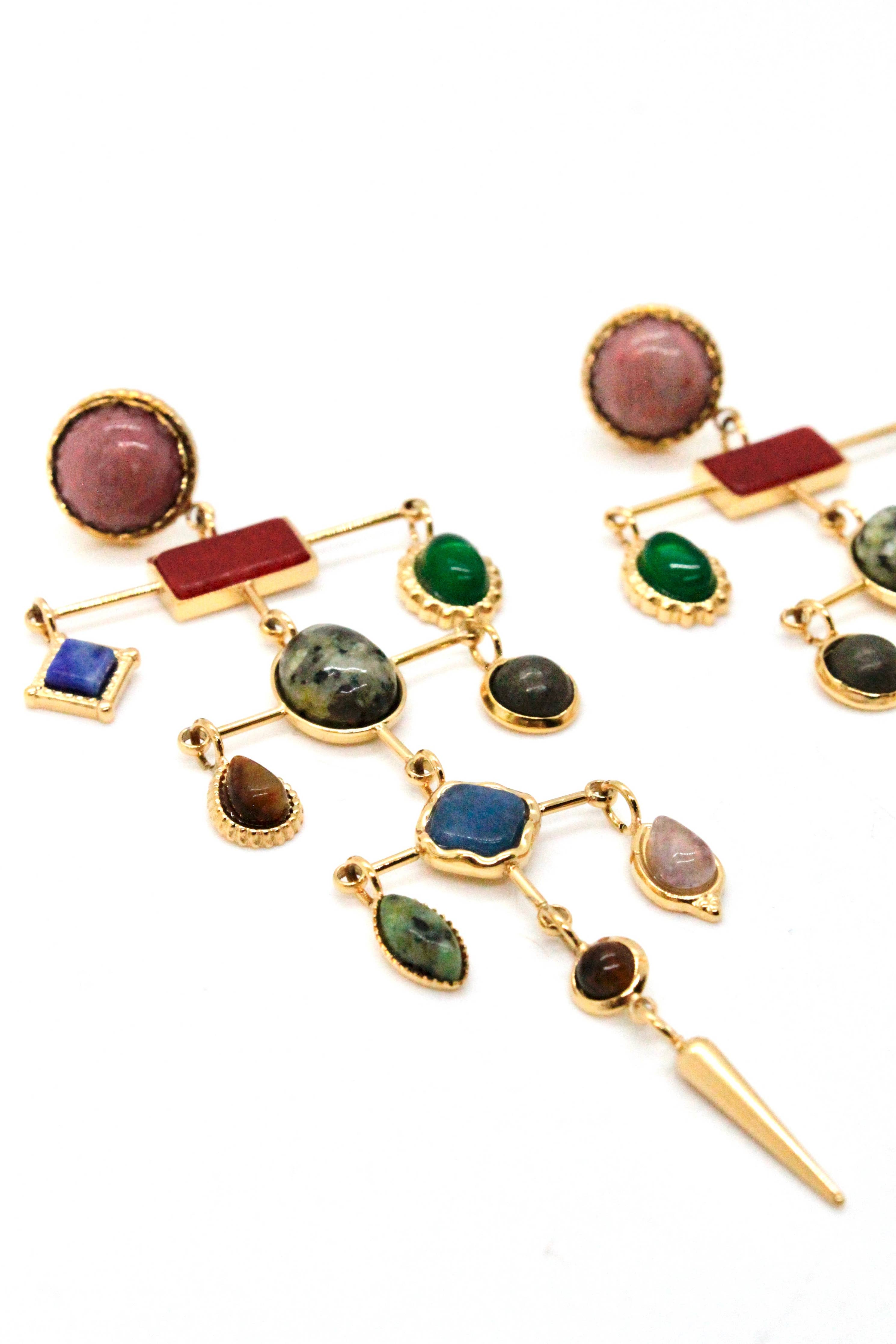 LIZOU - Museum Style Artsy Semi Precious Stone Mobile Earrings