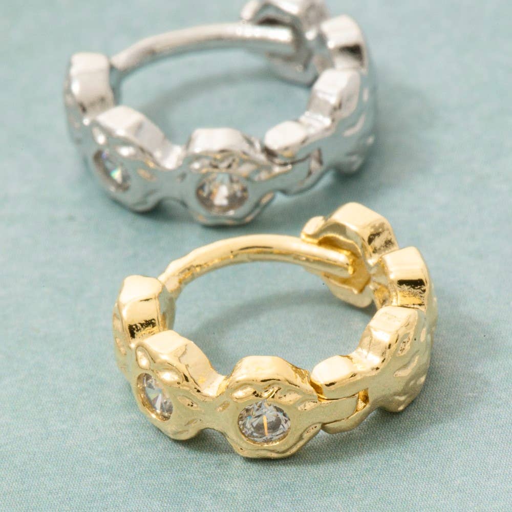 Fame Accessories - Gold Dipped Mini Cz Studded Hoop Earrings
