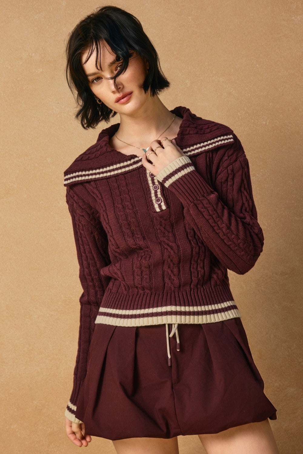 Exaggerated Collar Polo Sweater