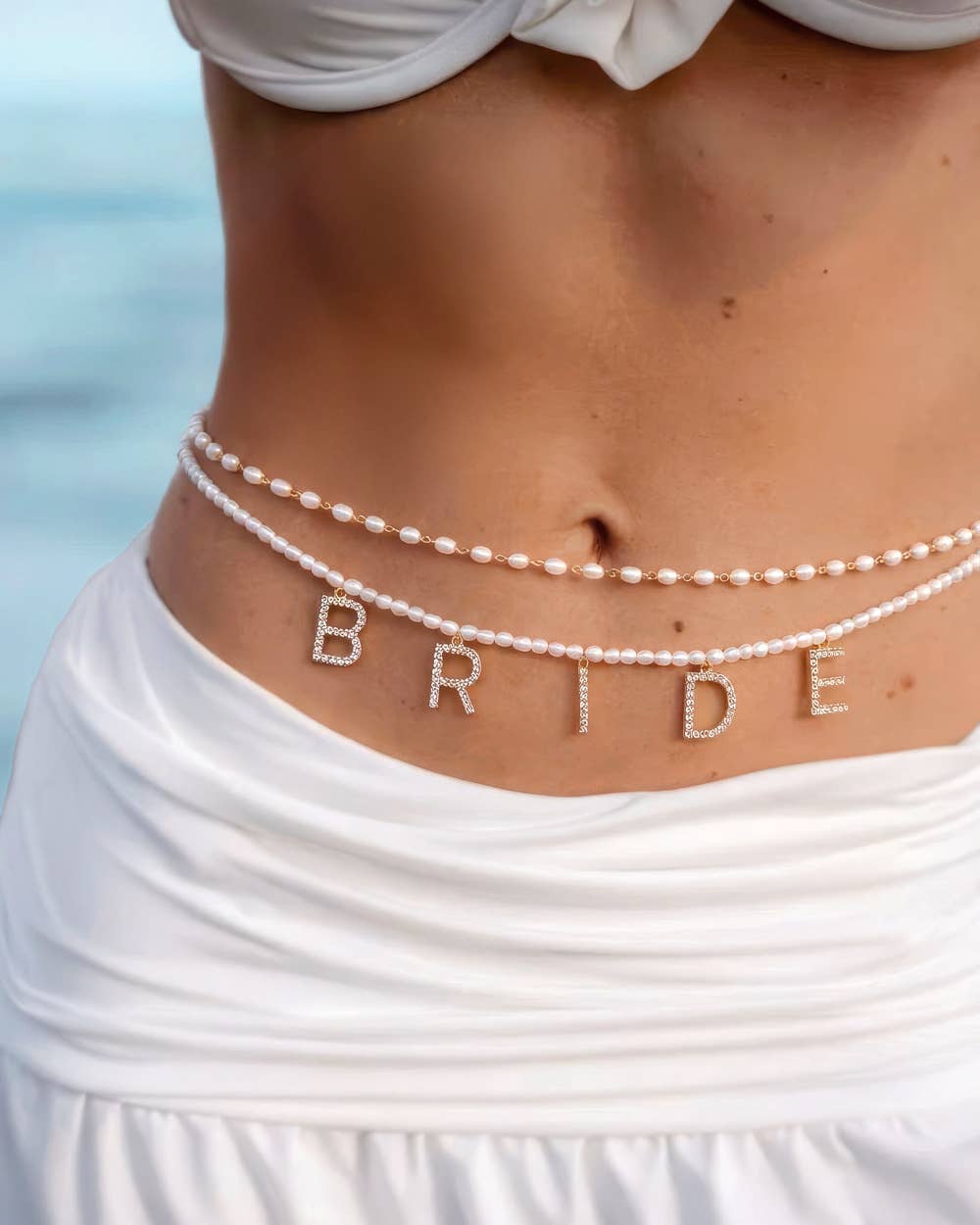 xo, Fetti - Bride Pearl Belly Chain | bachelorette, beach, pearl