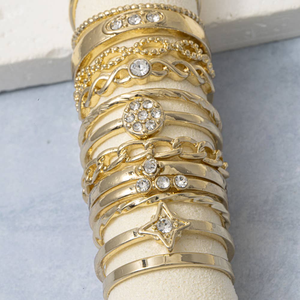 Fame Accessories - Crystal Star And Pave Stacking Ring Set