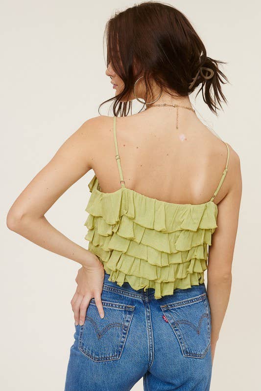 Mimosa - Tiered Ruffle Crop Tank Cami Top