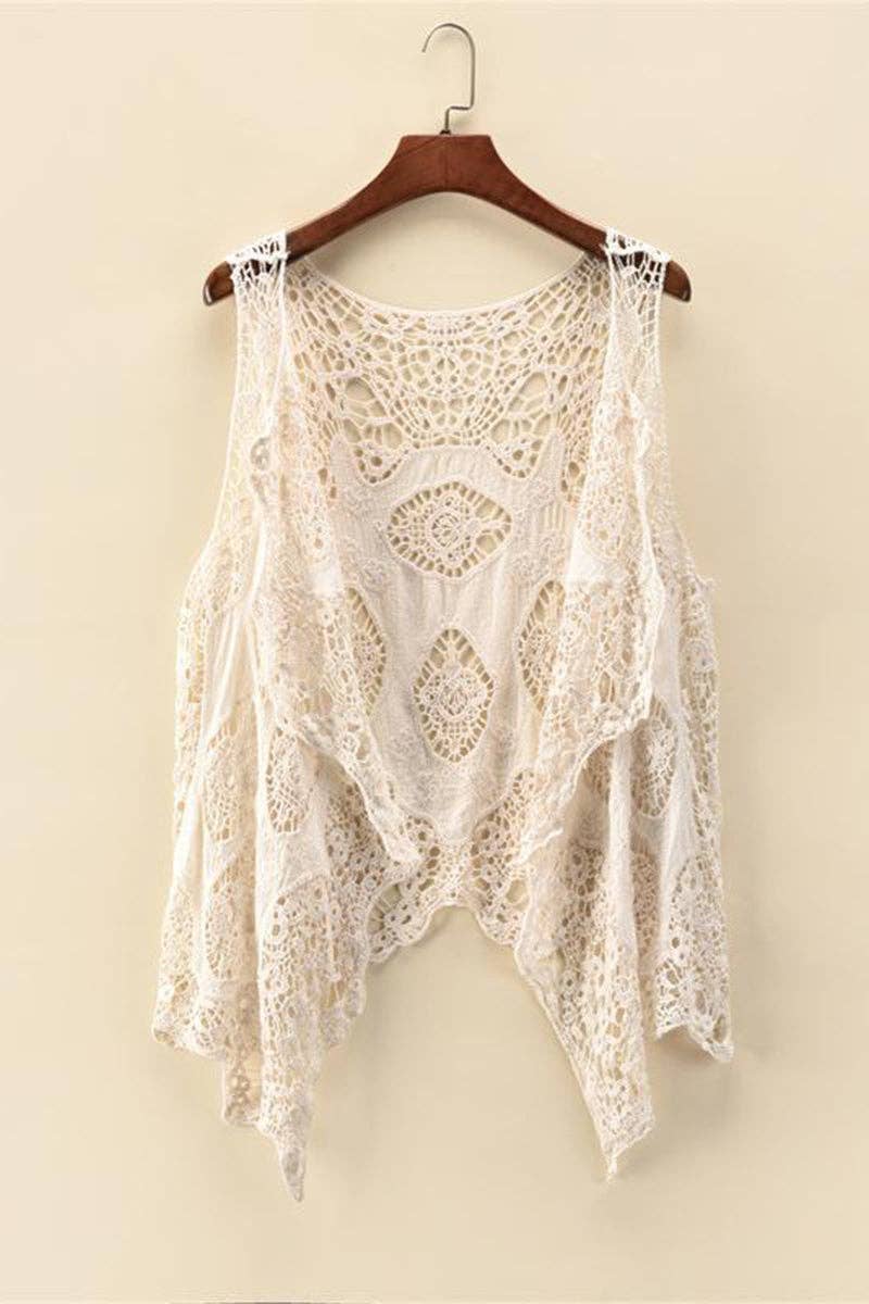 Mccolin - Crochet Sleeveless Layered Blouse