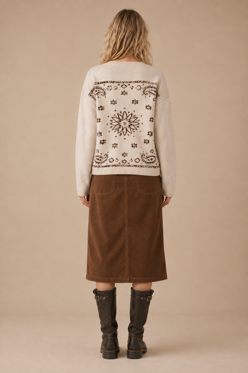 SPICE ALLEY - SA10162T - Western Bandana Jacquard Crewneck Sweater