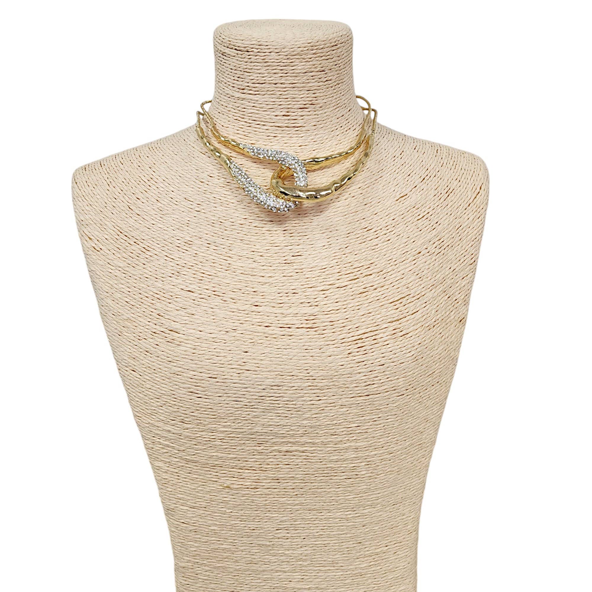 Bijoux Envie Statement Jewelry - Sculpted Interlocking Infinity Loop Necklace | Vintage Gold