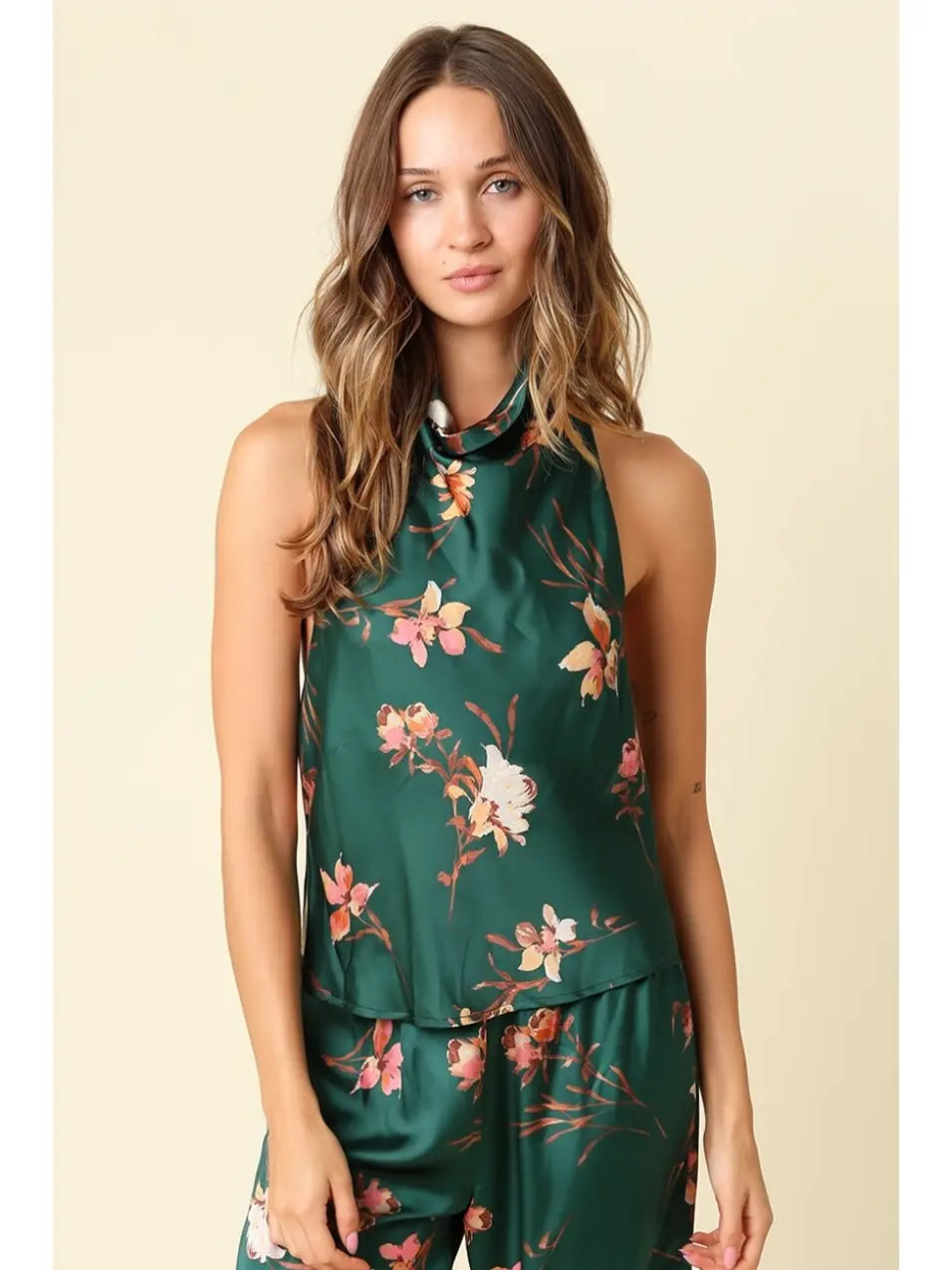 Jasmin Floral Halter Satin Top