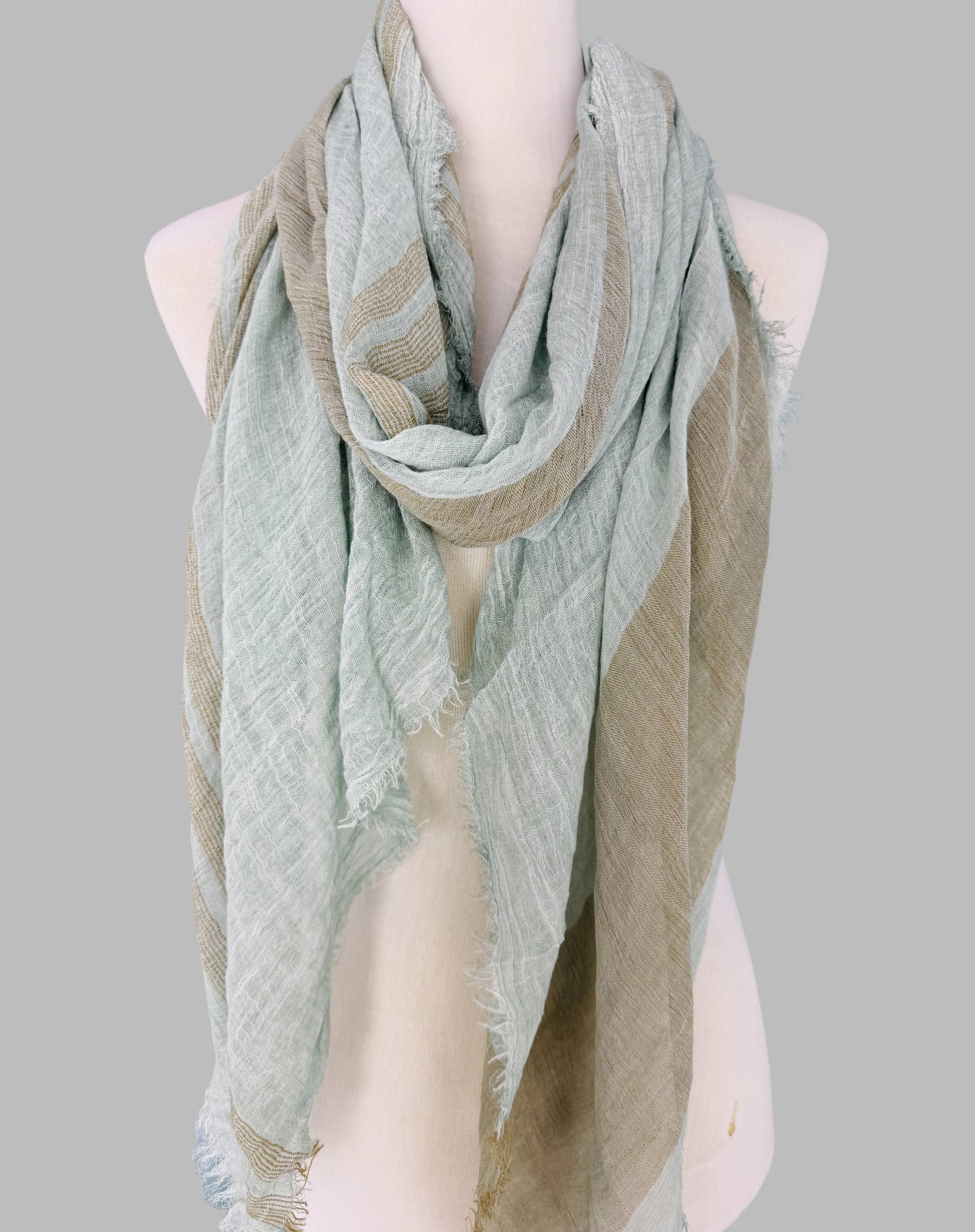 Classic Vintage Stonewash Stripe-Trimmed Scarf