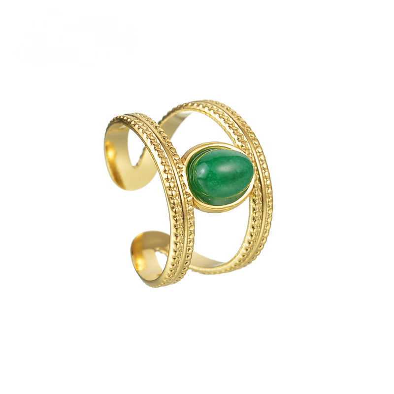 Mio Queena - 18K Gold-plated Stainless Steel Inlaid Stone Rings - FGS/CS