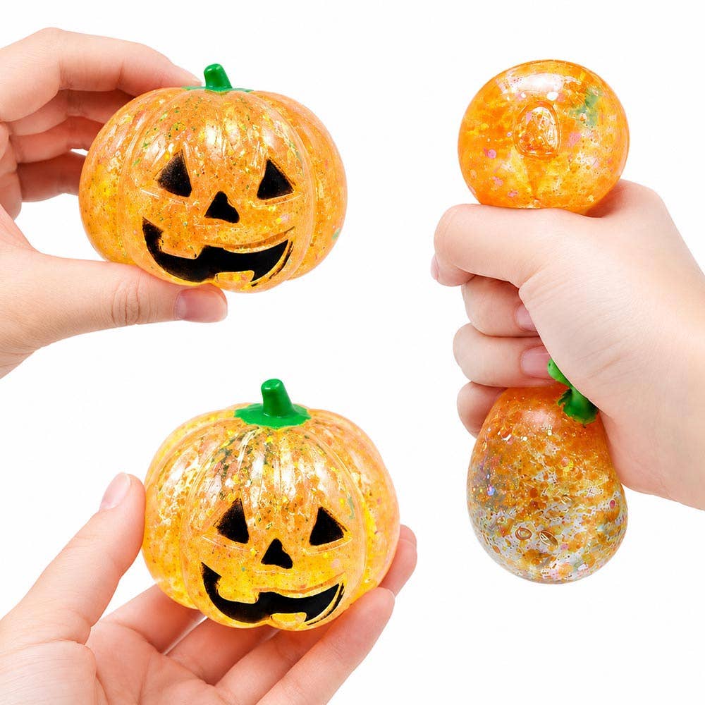 Sensibling Corp. - 12PCS - Glitter Halloween Pumpkin Squeeze Squishy Stress Relief Toy