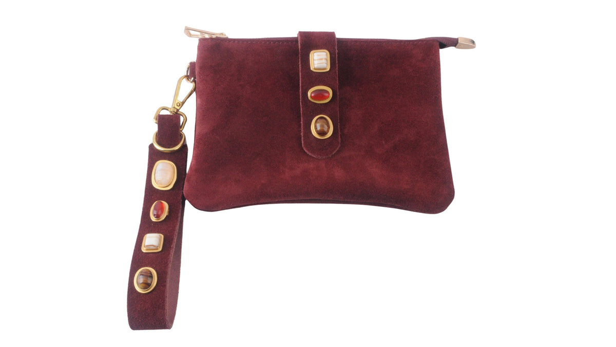 Most Wanted USA - Gemstone Suede Wristlet Pouch & Keychain Set of 2