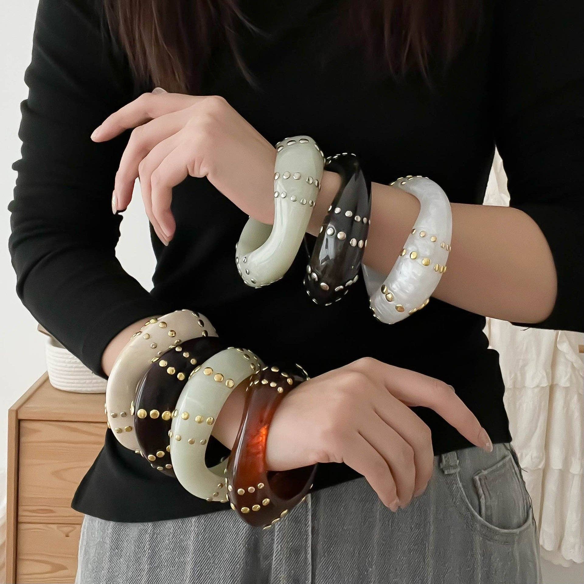 Dipped Shop - Chunky Irregular Studded Punk Resin Geometric Bracelet MK2PPPO6W6JBR119
