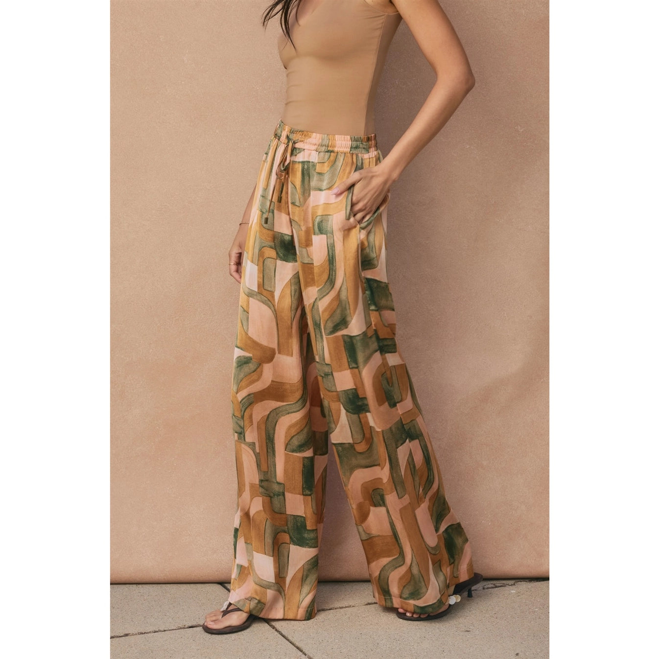 Abstract Drawstring Wide Leg Pants