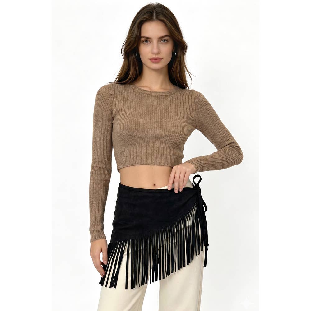 Collections by Fame Accessories - Vegan Suede Fringe Hip Scarf Wrap